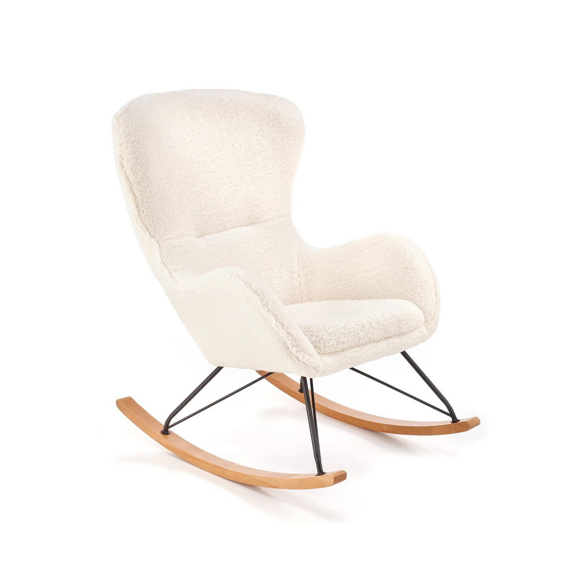 Fotoliu LIBERTO 2, crem/negru, stofa buclata/lemn, 72x100x106 cm