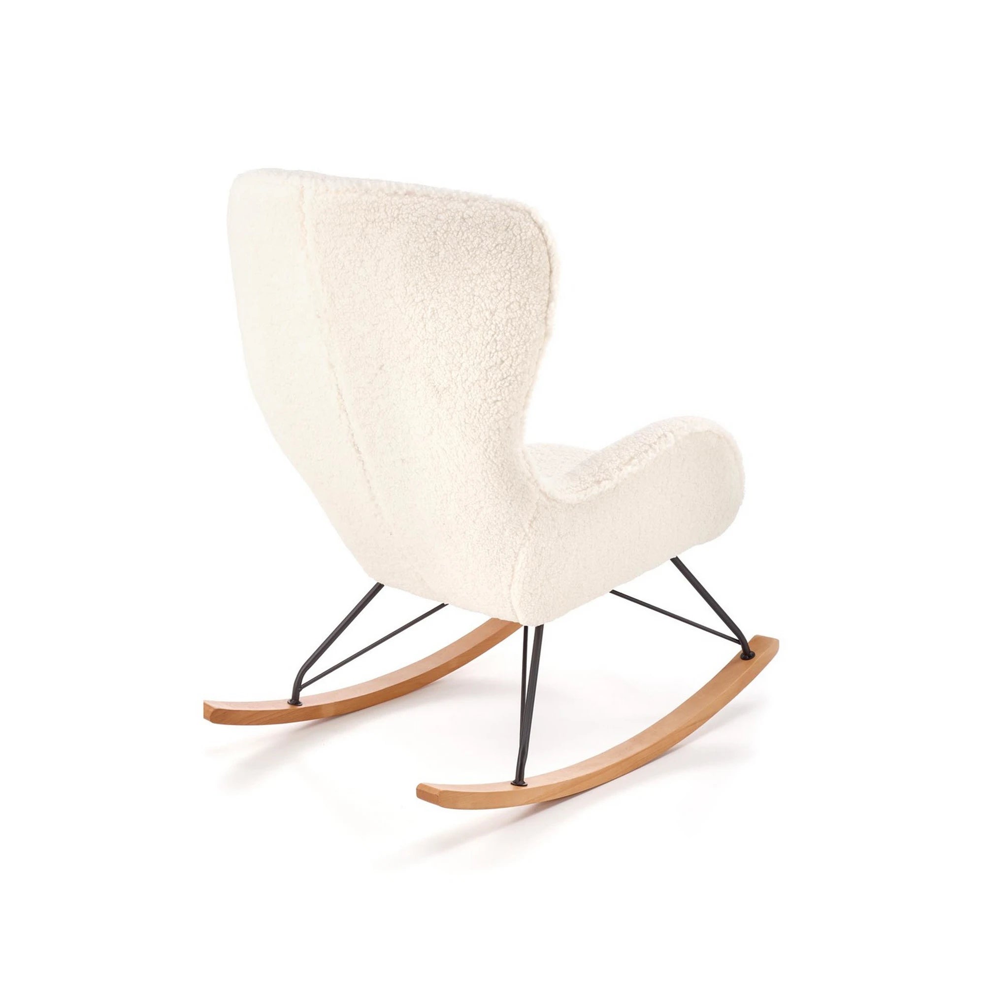 Fotoliu LIBERTO 2, crem/negru, stofa buclata/lemn, 72x100x106 cm