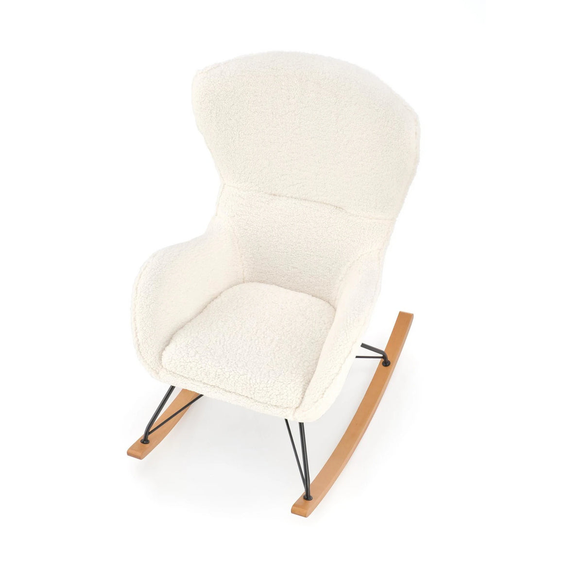 Fotoliu LIBERTO 2, crem/negru, stofa buclata/lemn, 72x100x106 cm