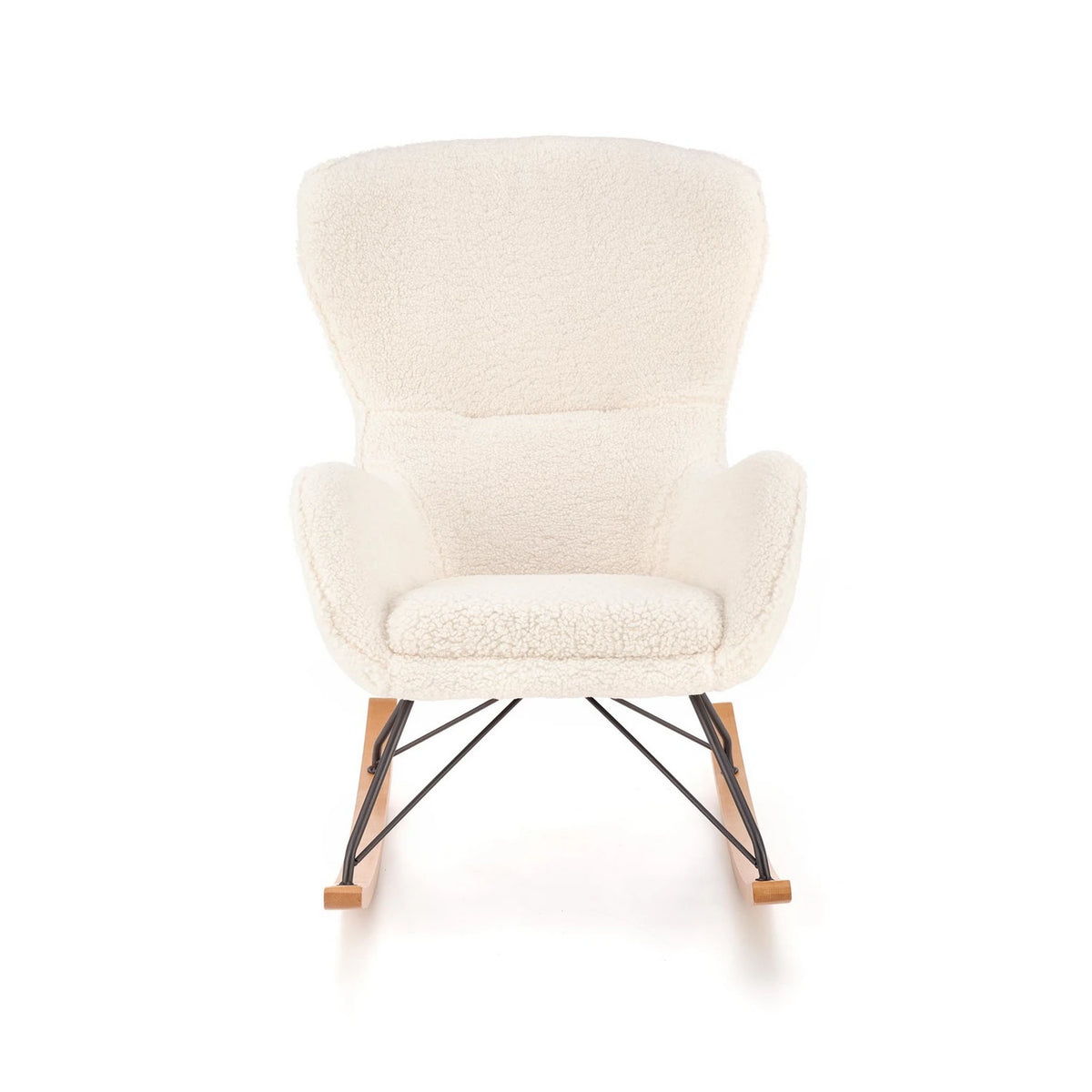 Fotoliu LIBERTO 2, crem/negru, stofa buclata/lemn, 72x100x106 cm