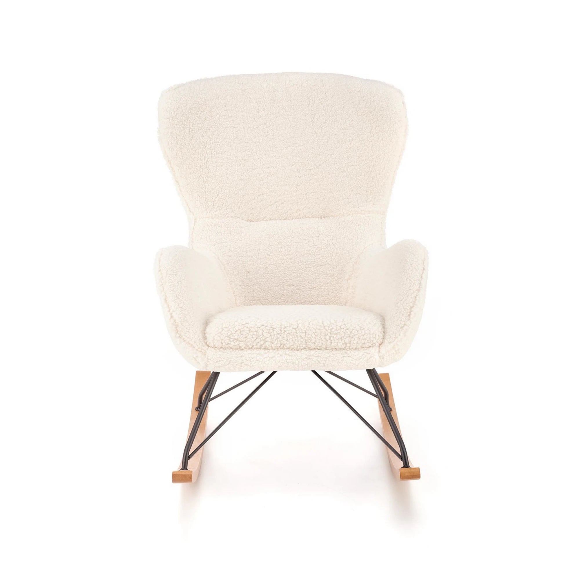 Fotoliu LIBERTO 2, crem/negru, stofa buclata/lemn, 72x100x106 cm