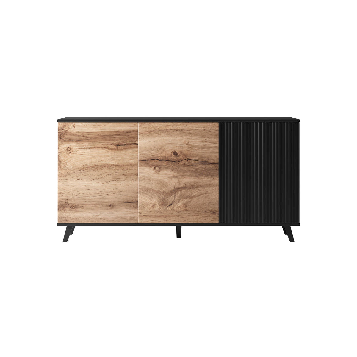 Comoda RANDOM KM-1, stejar wotan/negru, PAL furniruit, 160x40x82 cm