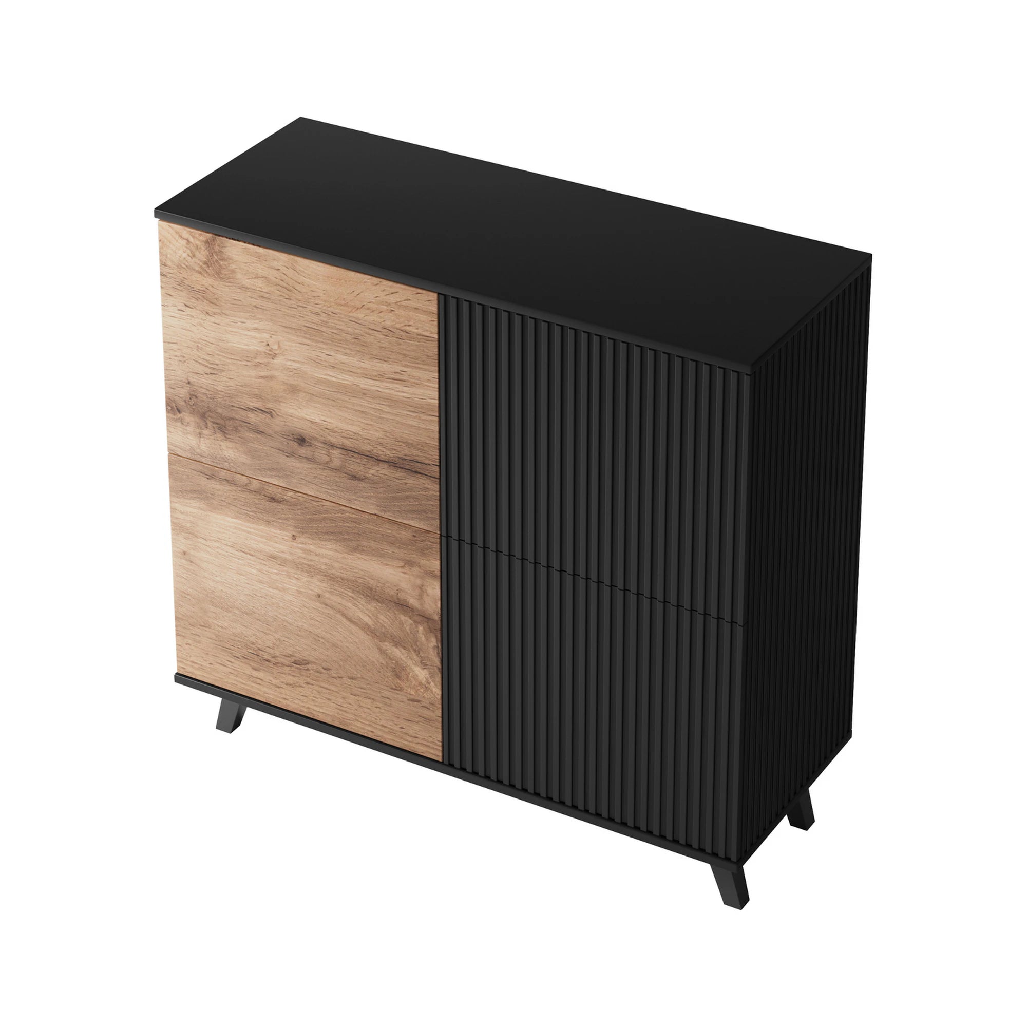 Comoda RANDOM KM-2, stejar wotan/negru, PAL furniruit, 100x40x95 cm