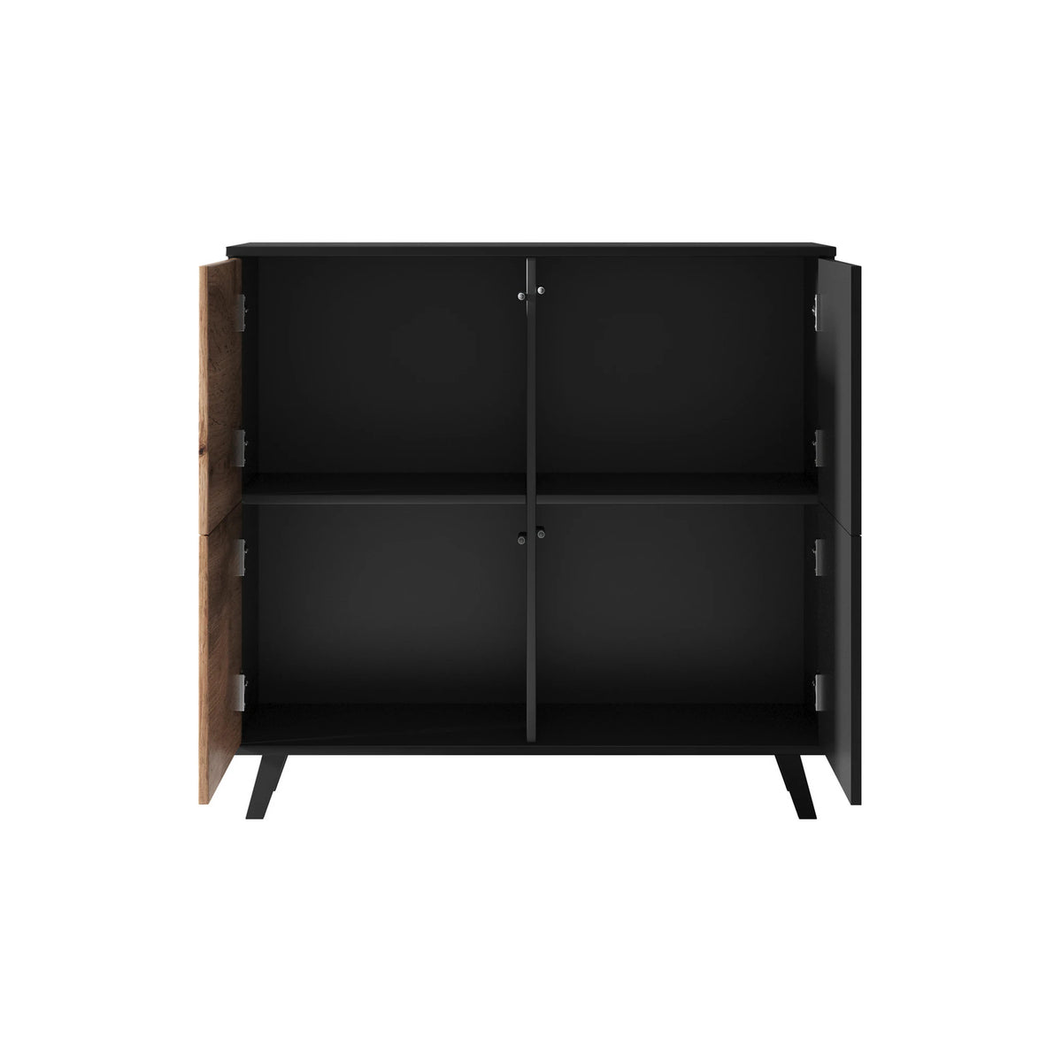 Comoda RANDOM KM-2, stejar wotan/negru, PAL furniruit, 100x40x95 cm