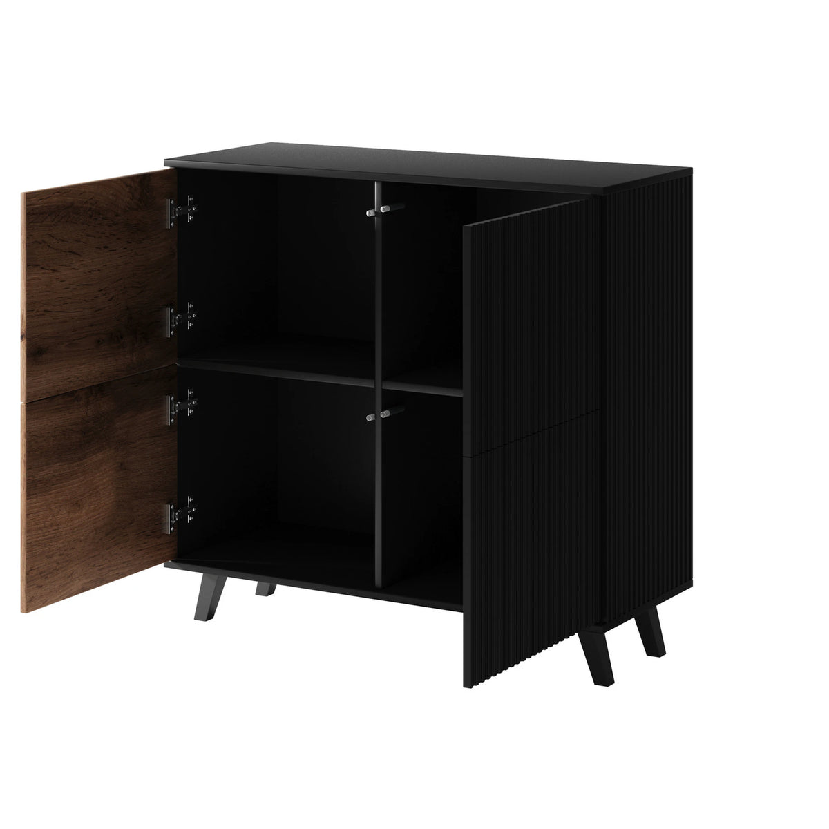 Comoda RANDOM KM-2, stejar wotan/negru, PAL furniruit, 100x40x95 cm