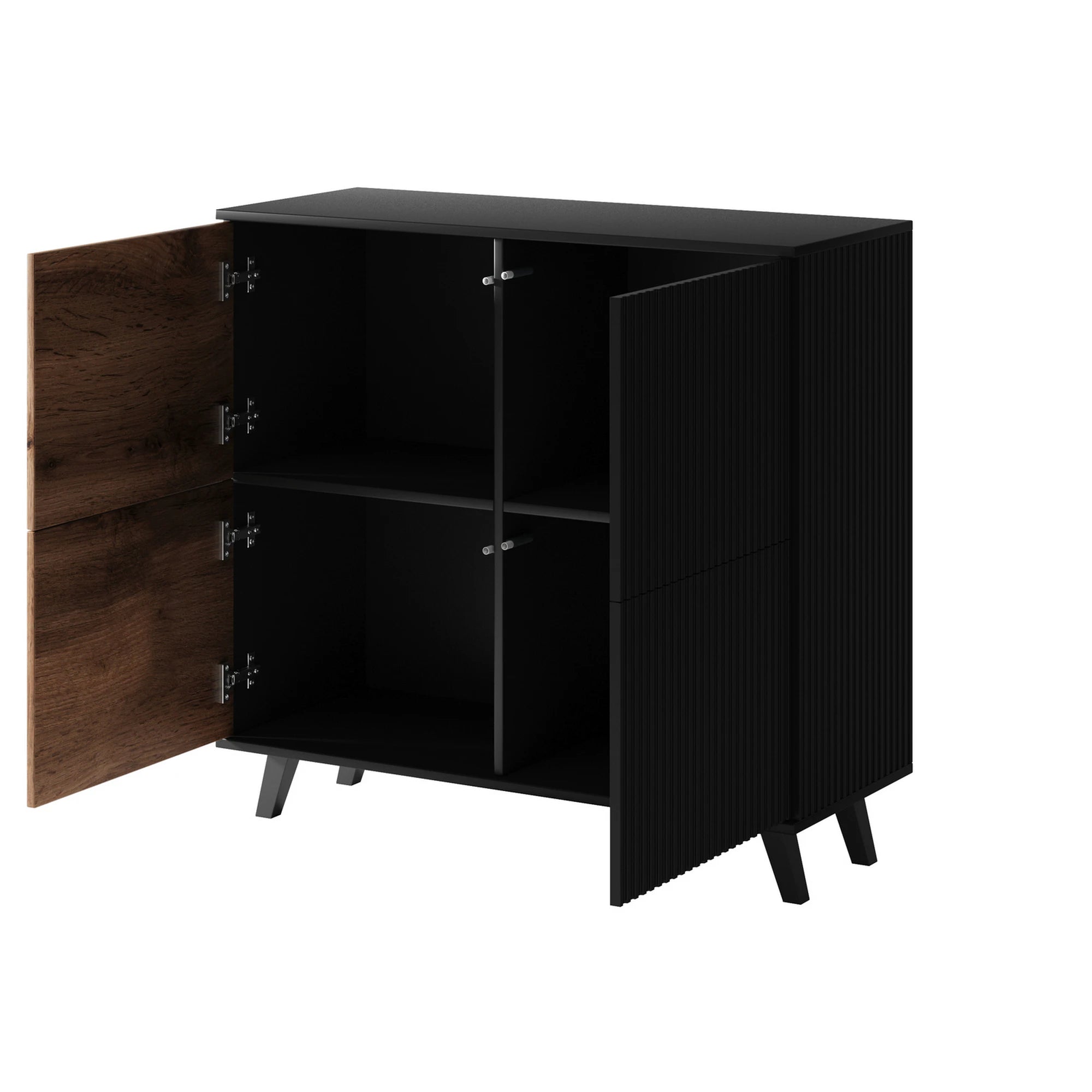 Comoda RANDOM KM-2, stejar wotan/negru, PAL furniruit, 100x40x95 cm