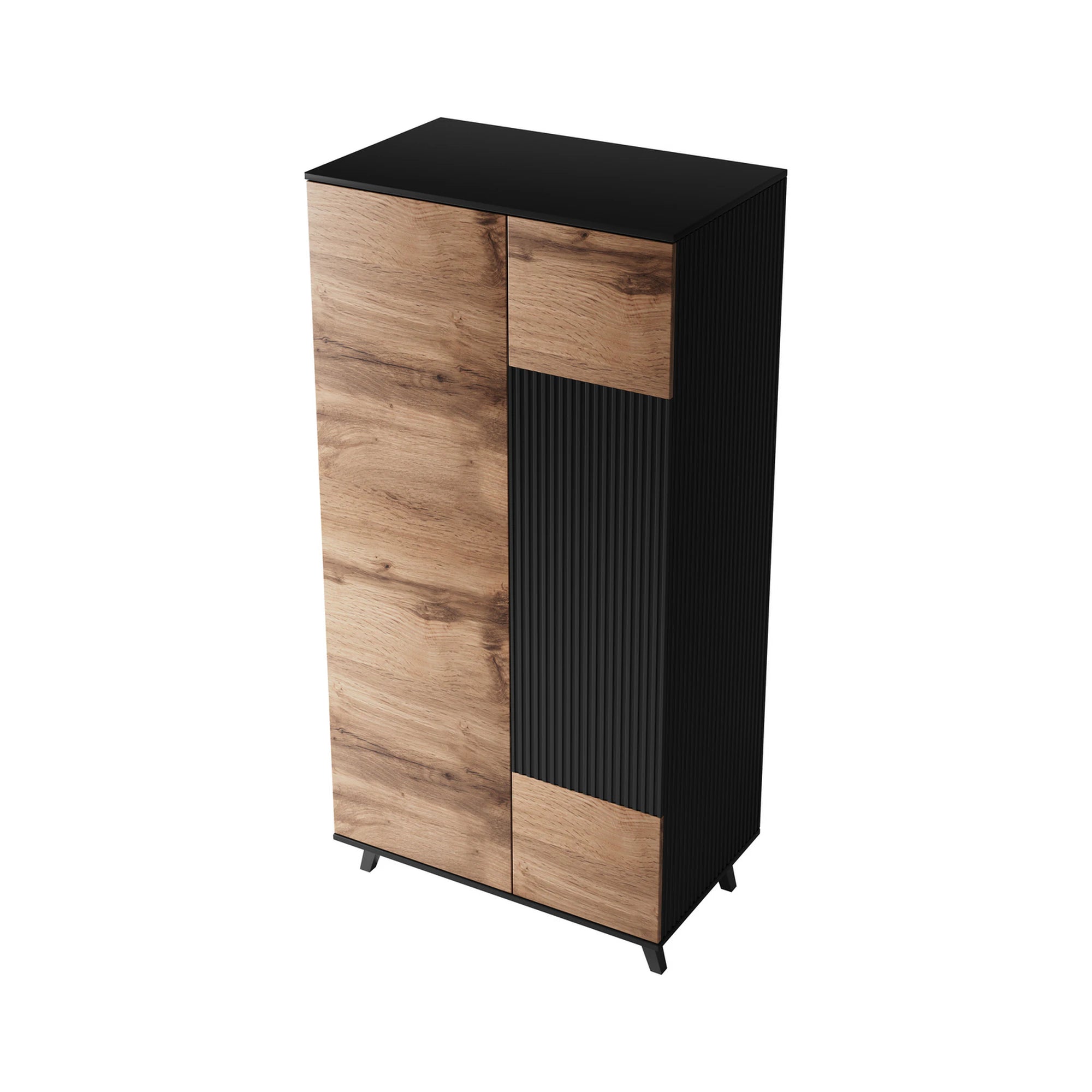 Dulap RANDOM, stejar wotan/negru, PAL furniruit, cu 2 usi, 90x55x182 cm