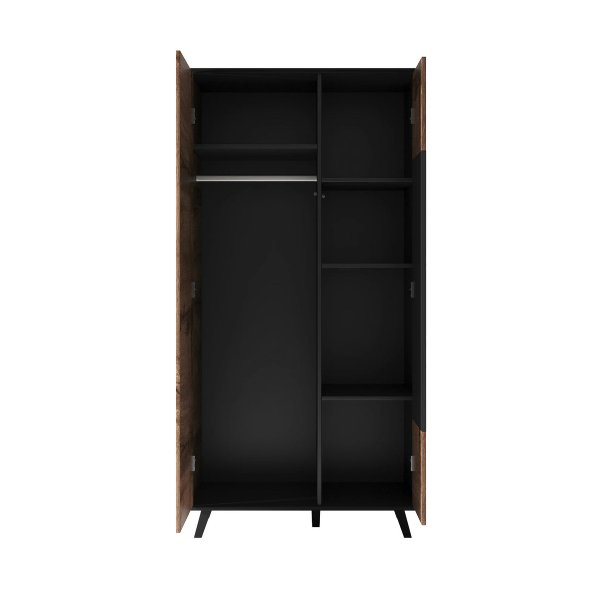 Dulap RANDOM, stejar wotan/negru, PAL furniruit, cu 2 usi, 90x55x182 cm