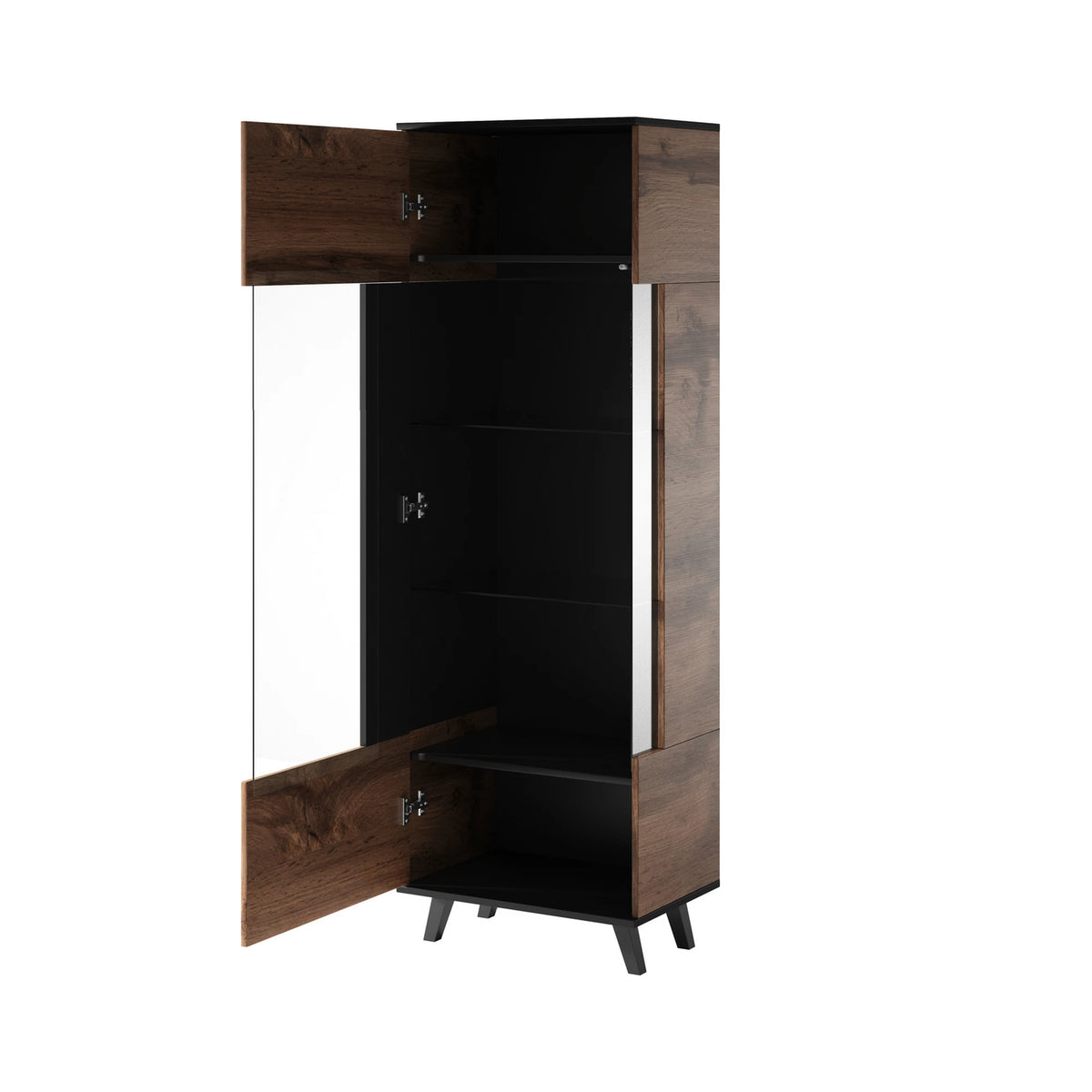 Vitrina RANDOM, stejar wotan/negru, PAL furniruit/polipropilena, 60x40x182 cm