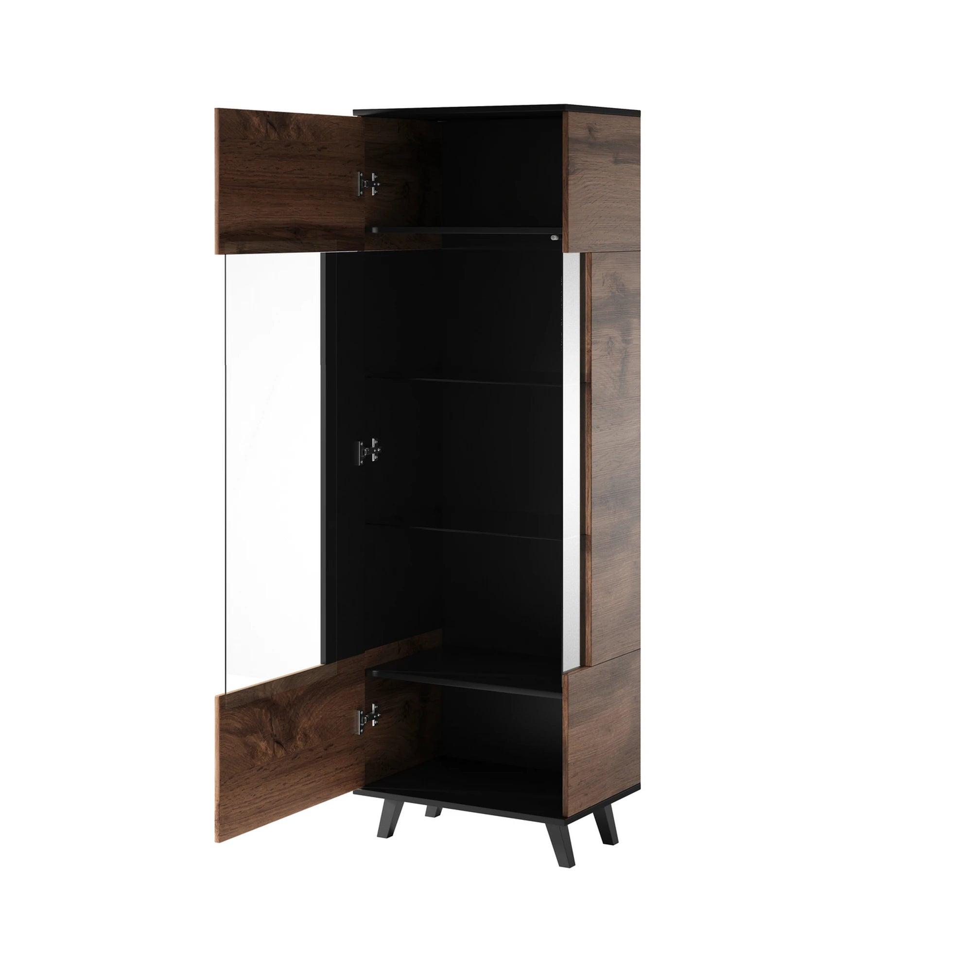 Vitrina RANDOM, stejar wotan/negru, PAL furniruit/polipropilena, 60x40x182 cm