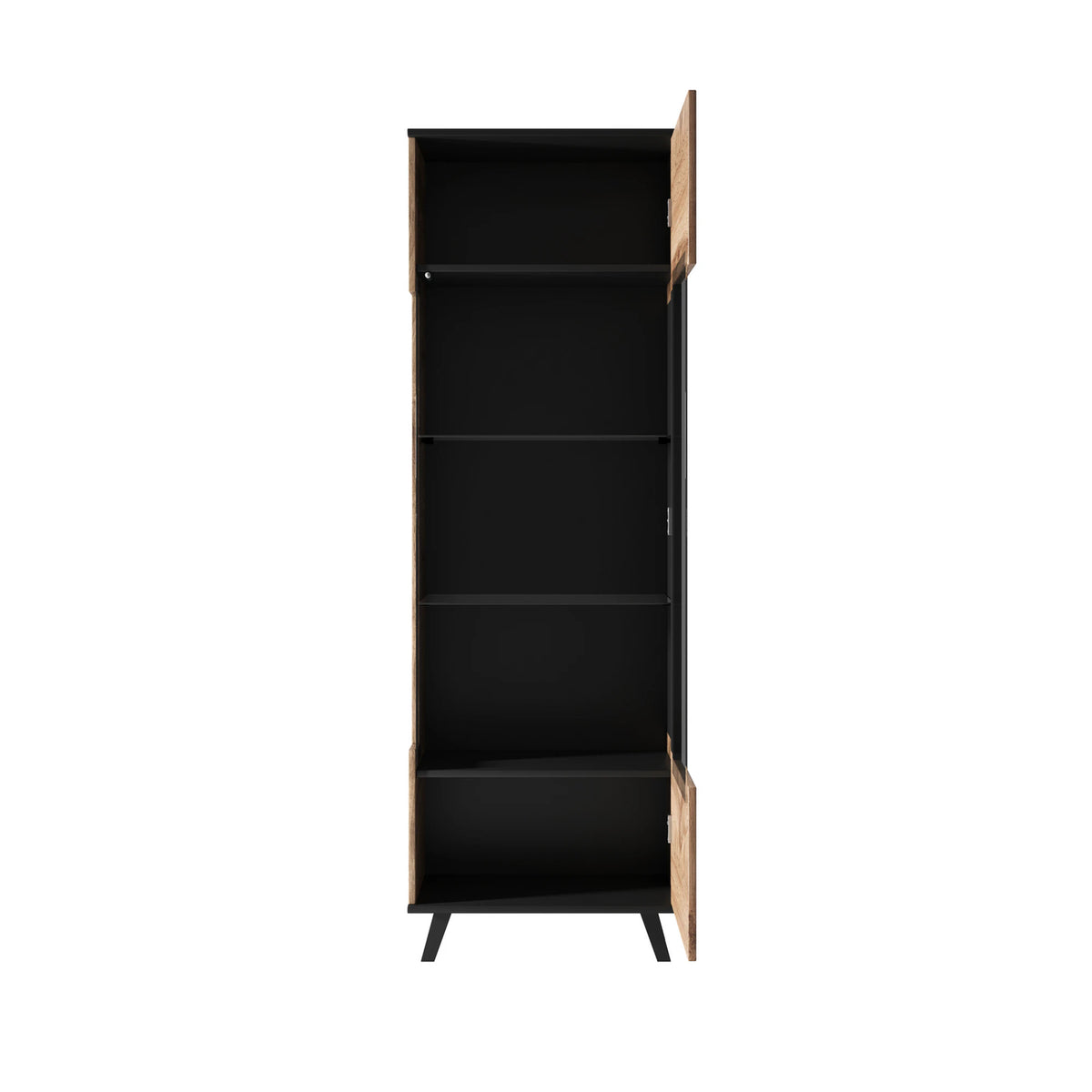 Vitrina RANDOM, stejar wotan/negru, PAL furniruit/polipropilena, 60x40x182 cm