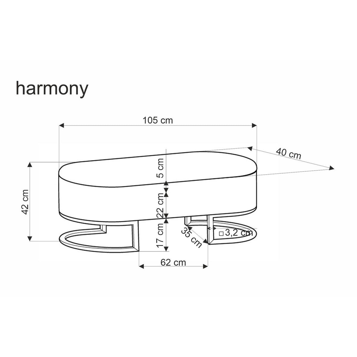 Bancheta HARMONY, negru/alb/auriu, stofa clasica/otel, 105x40x42 cm