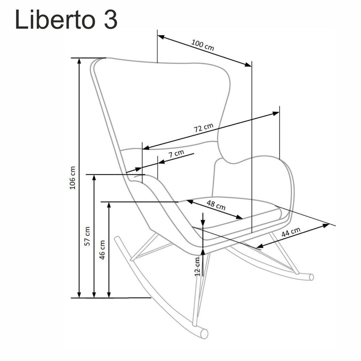 Fotoliu LIBERTO 3, alb/negru, stofa buclata, 72x100x106 cm