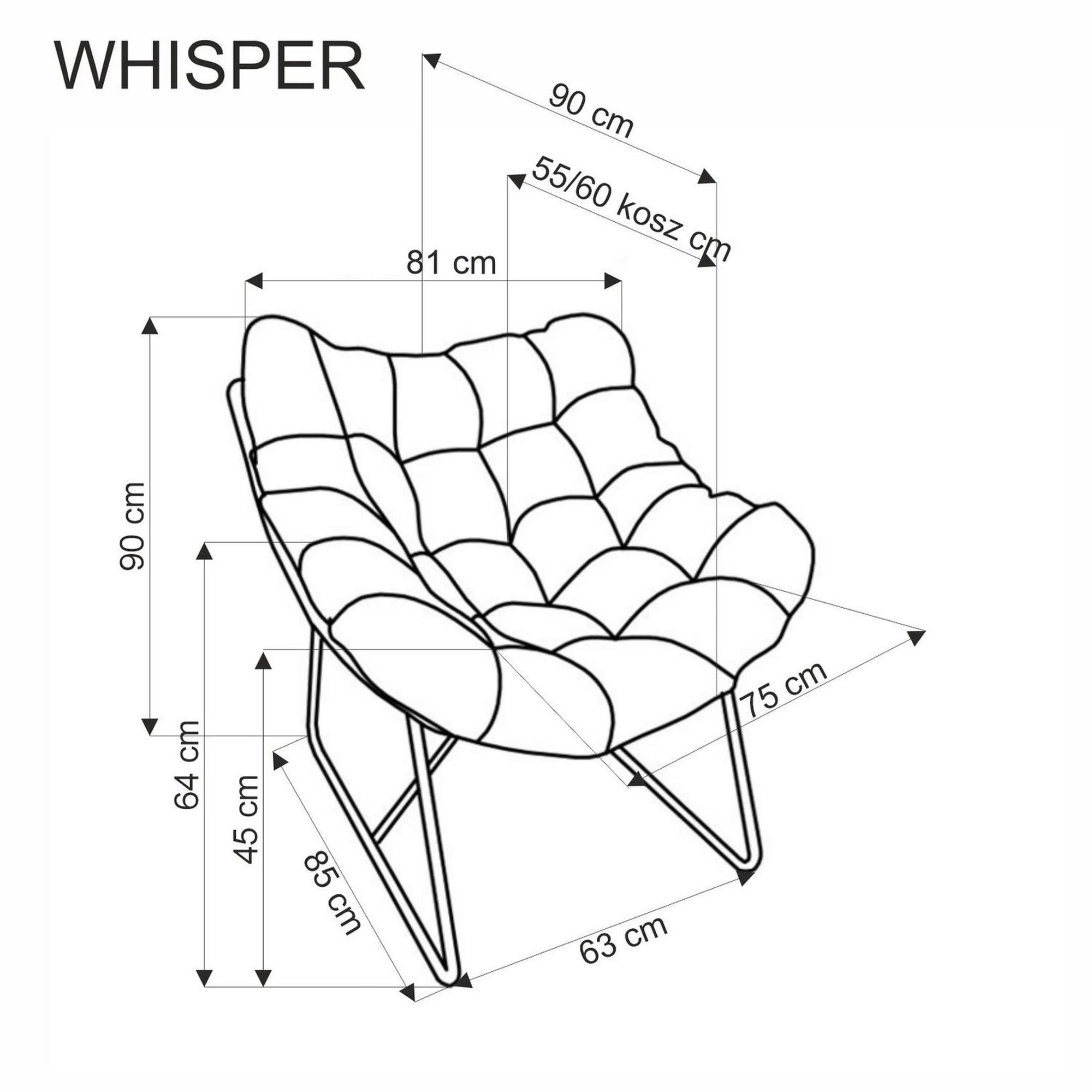 Fotoliu WHISPER, negru/stejar, ratan sintetic/metal, 81x90x90 cm
