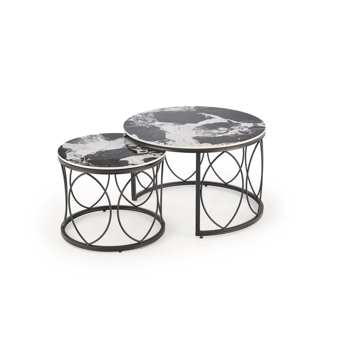 Set 2 masute ALEXANDRA, negru, ceramica/metal, 70x47/50x41 cm