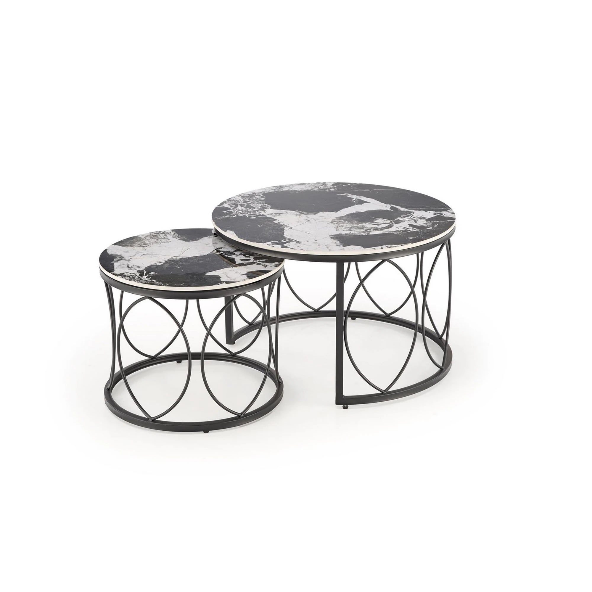 Set 2 masute ALEXANDRA, negru, ceramica/metal, 70x47/50x41 cm