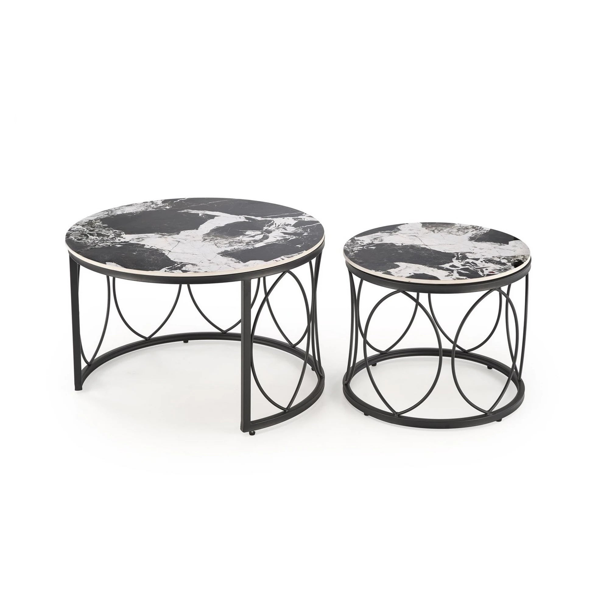 Set 2 masute ALEXANDRA, negru, ceramica/metal, 70x47/50x41 cm