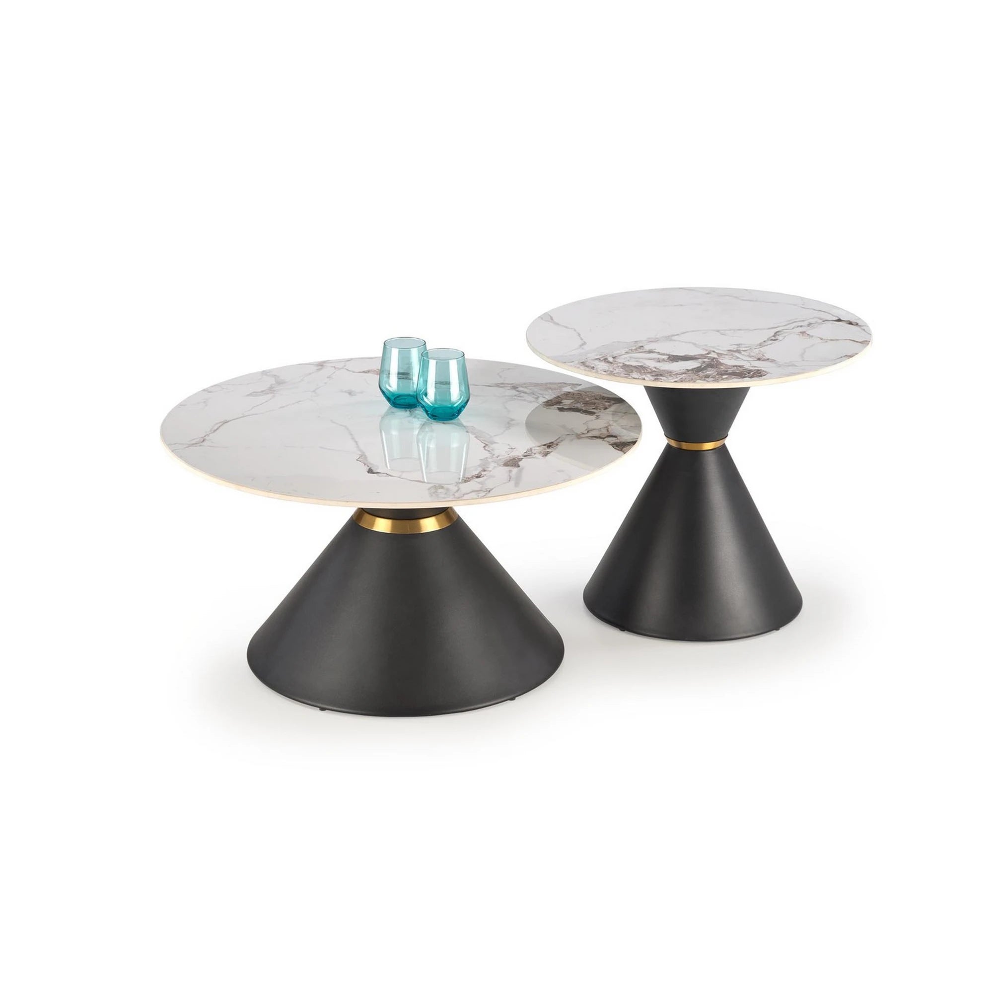 Masuta cafea GORETTI, alb cu efect de marmura/negru/auriu, otel, 80x80x42 cm