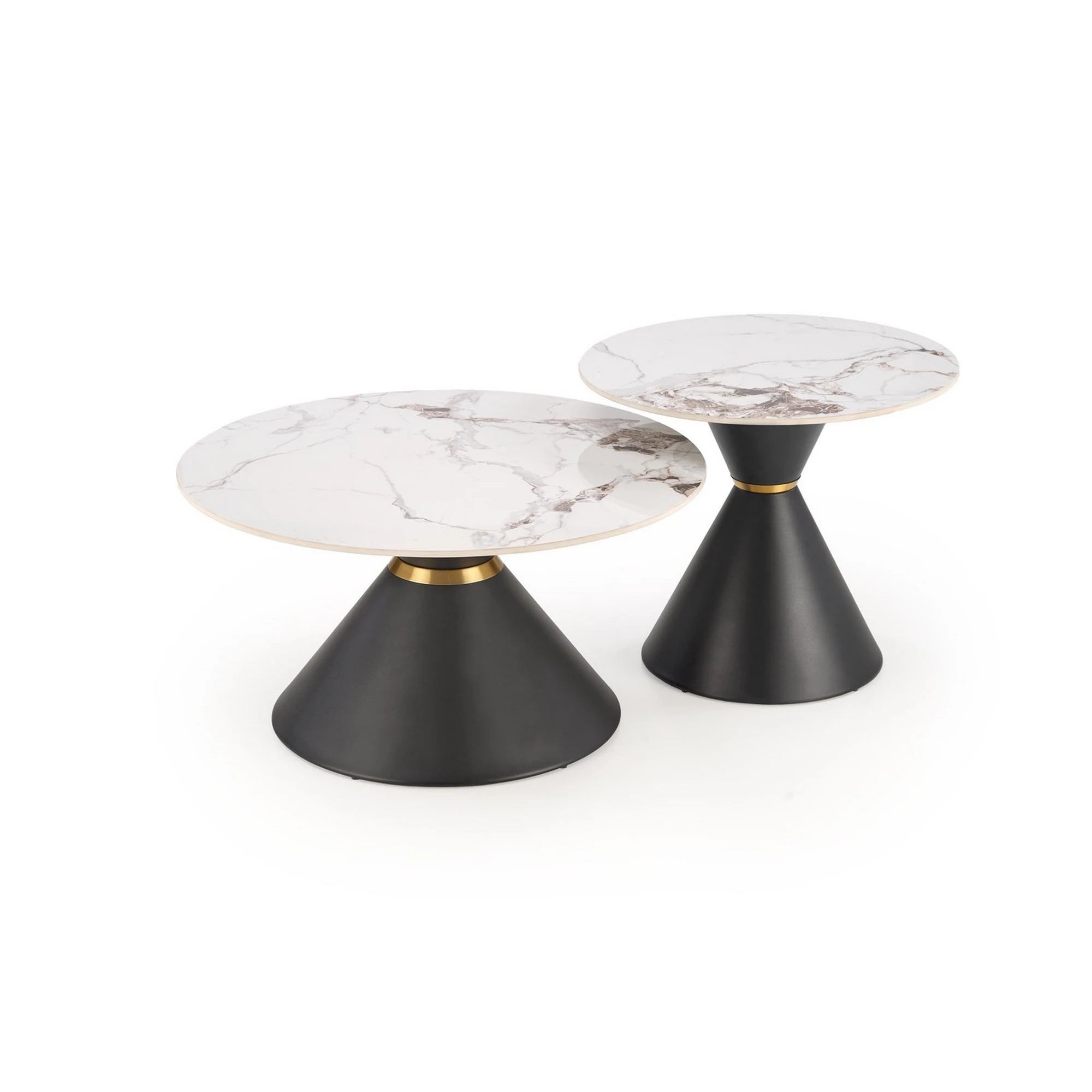 Masuta cafea blat marmura GORETTI S, alb cu efect de marmura/negru/auriu, otel, 60x60x51 cm