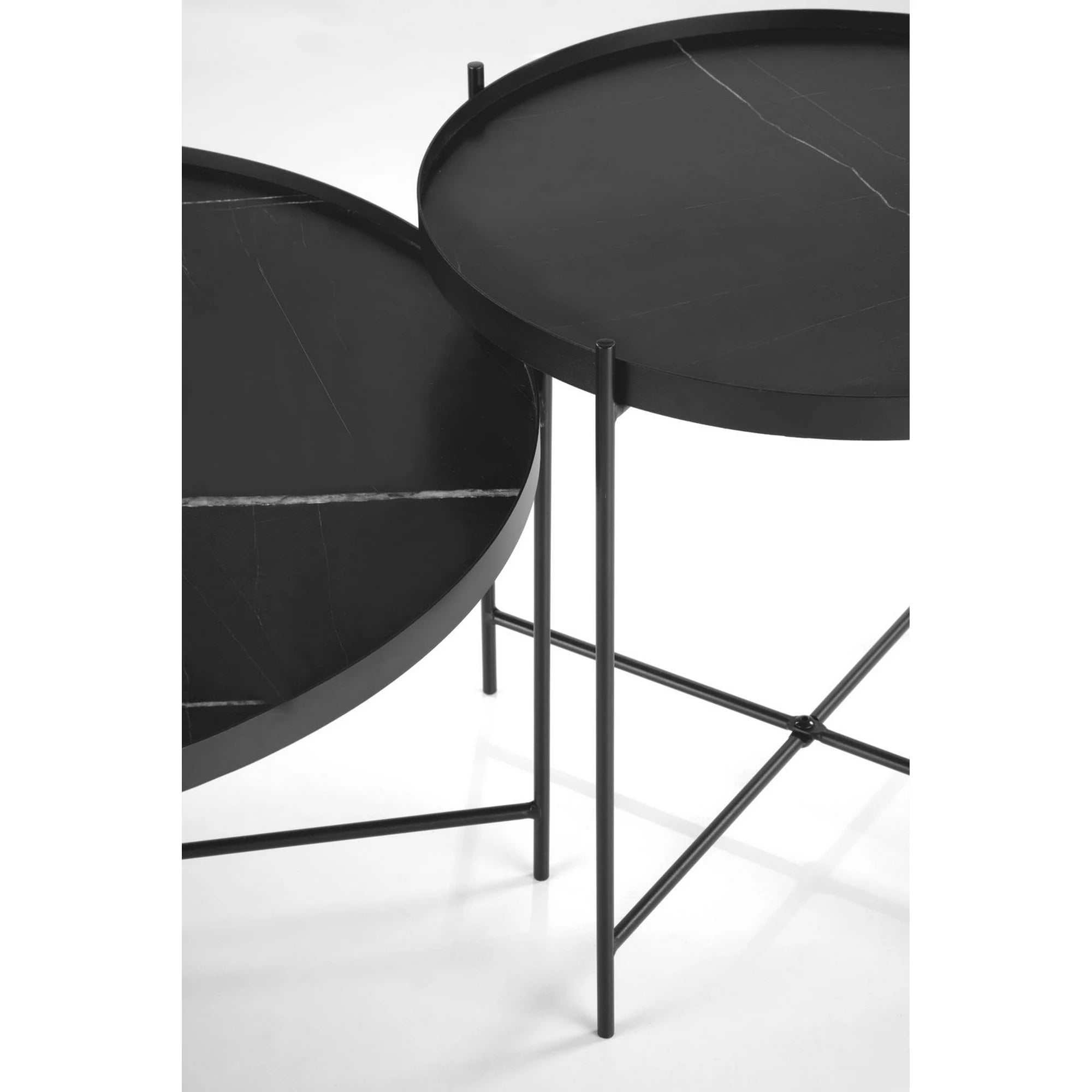 Set 2 masute cafea JULIETA, negru cu efect de marmura/negru