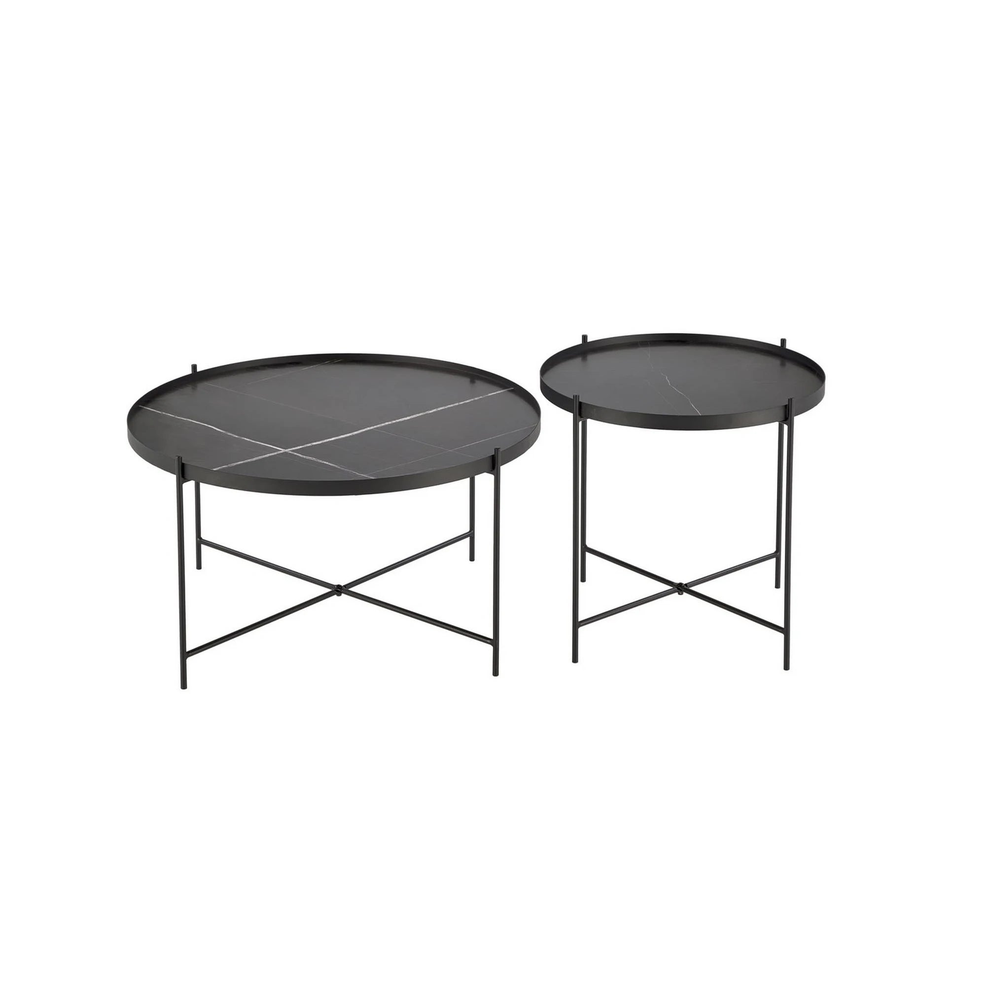 Set 2 masute cafea JULIETA, negru cu efect de marmura/negru