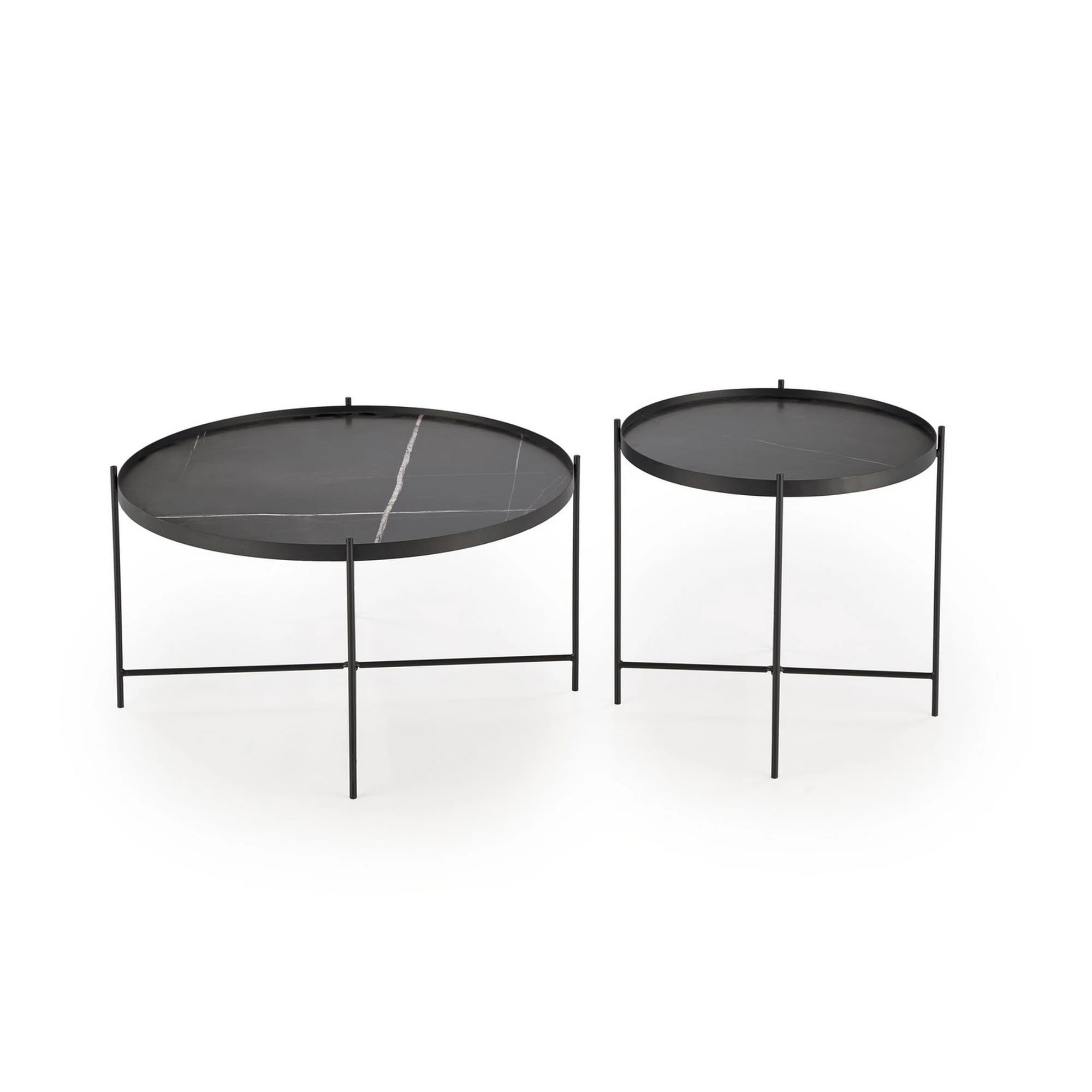 Set 2 masute cafea JULIETA, negru cu efect de marmura/negru