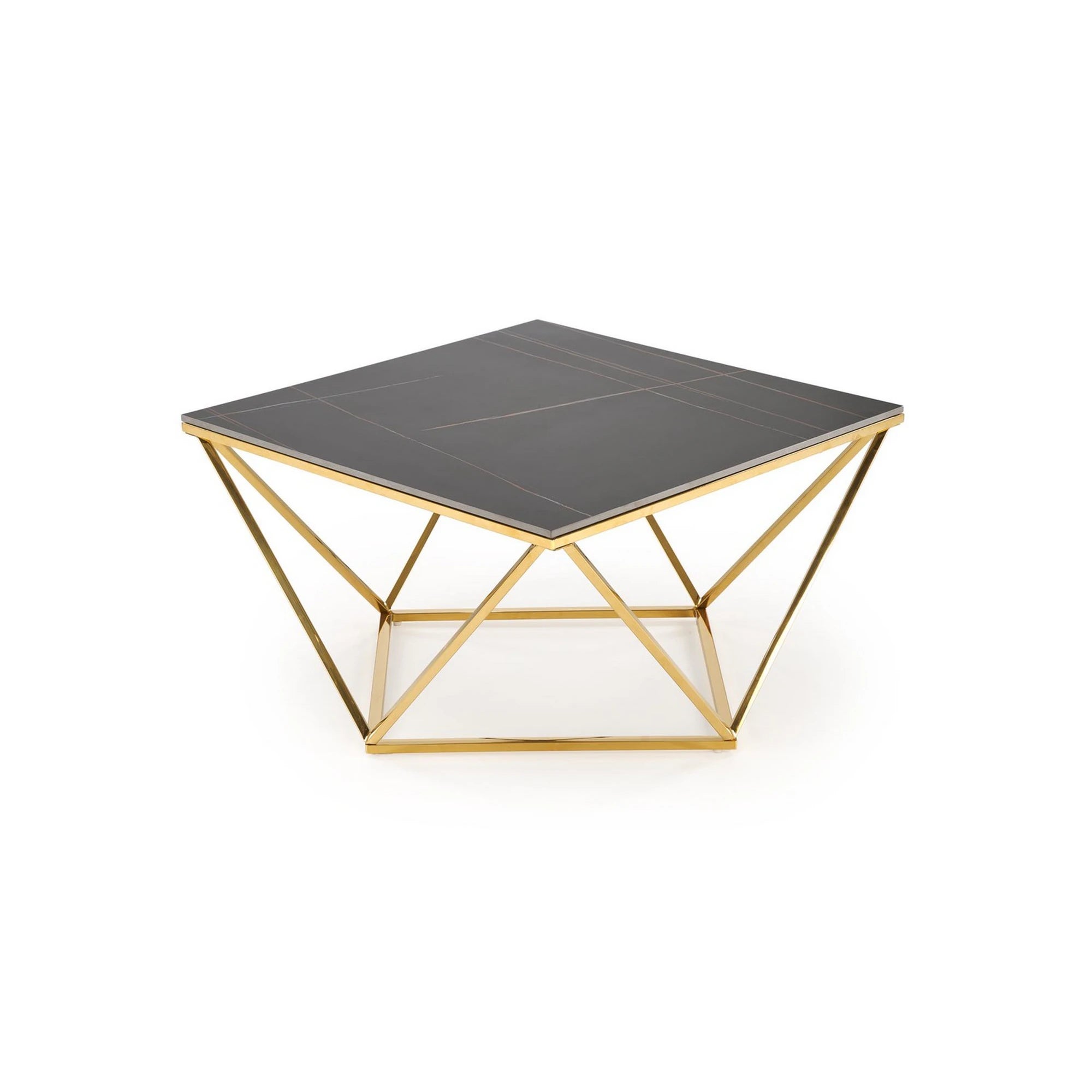 Masuta cafea FELICIA, negru/auriu, ceramica/metal, 80x80x46 cm
