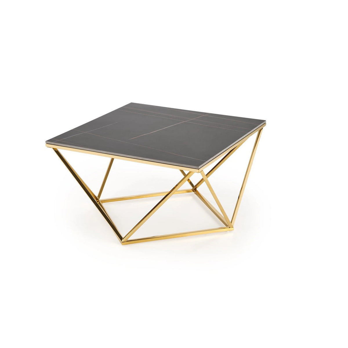 Masuta cafea FELICIA, negru/auriu, ceramica/metal, 80x80x46 cm