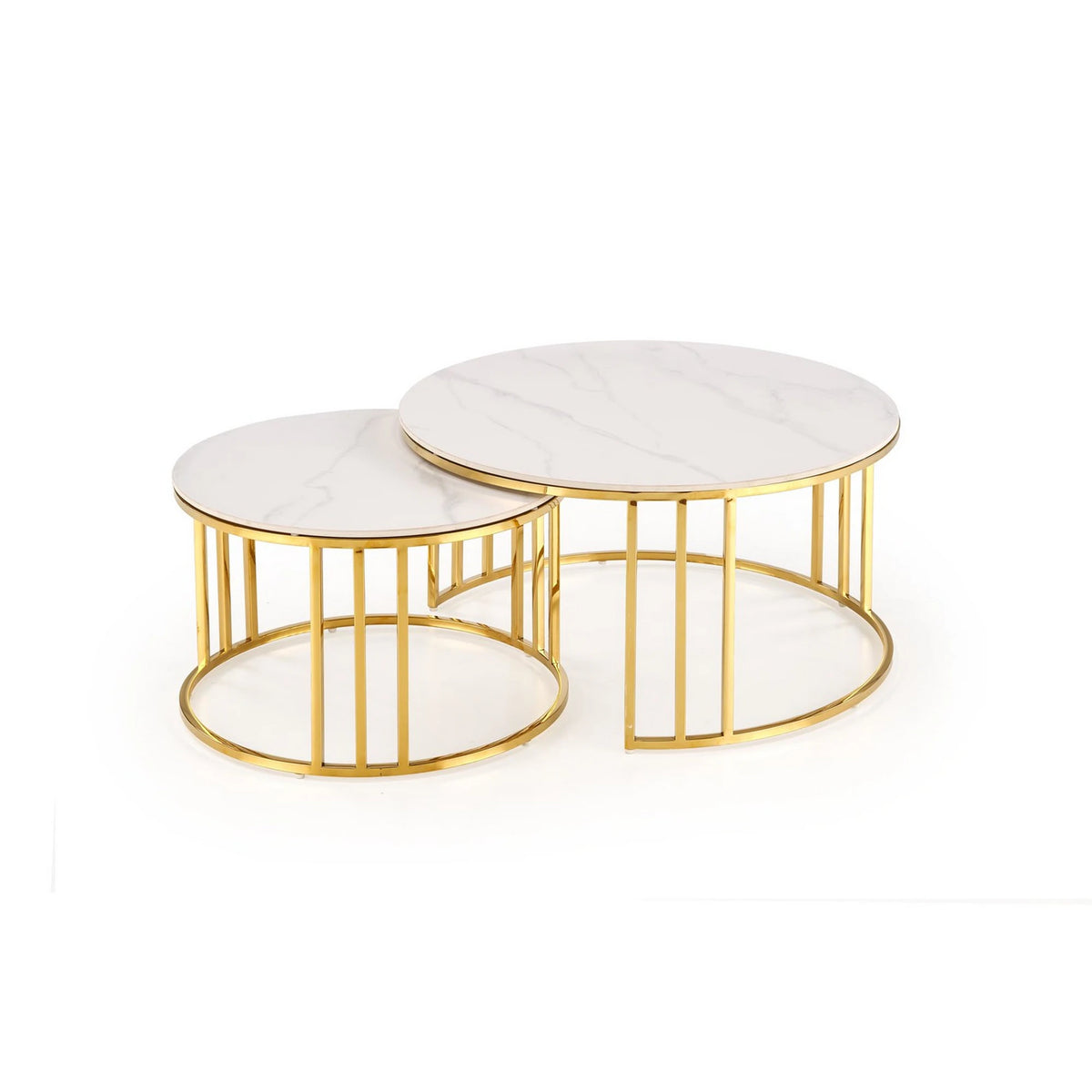 Set 2 masute MERCURY, alb cu efect de marmura/auriu, ceramica/metal