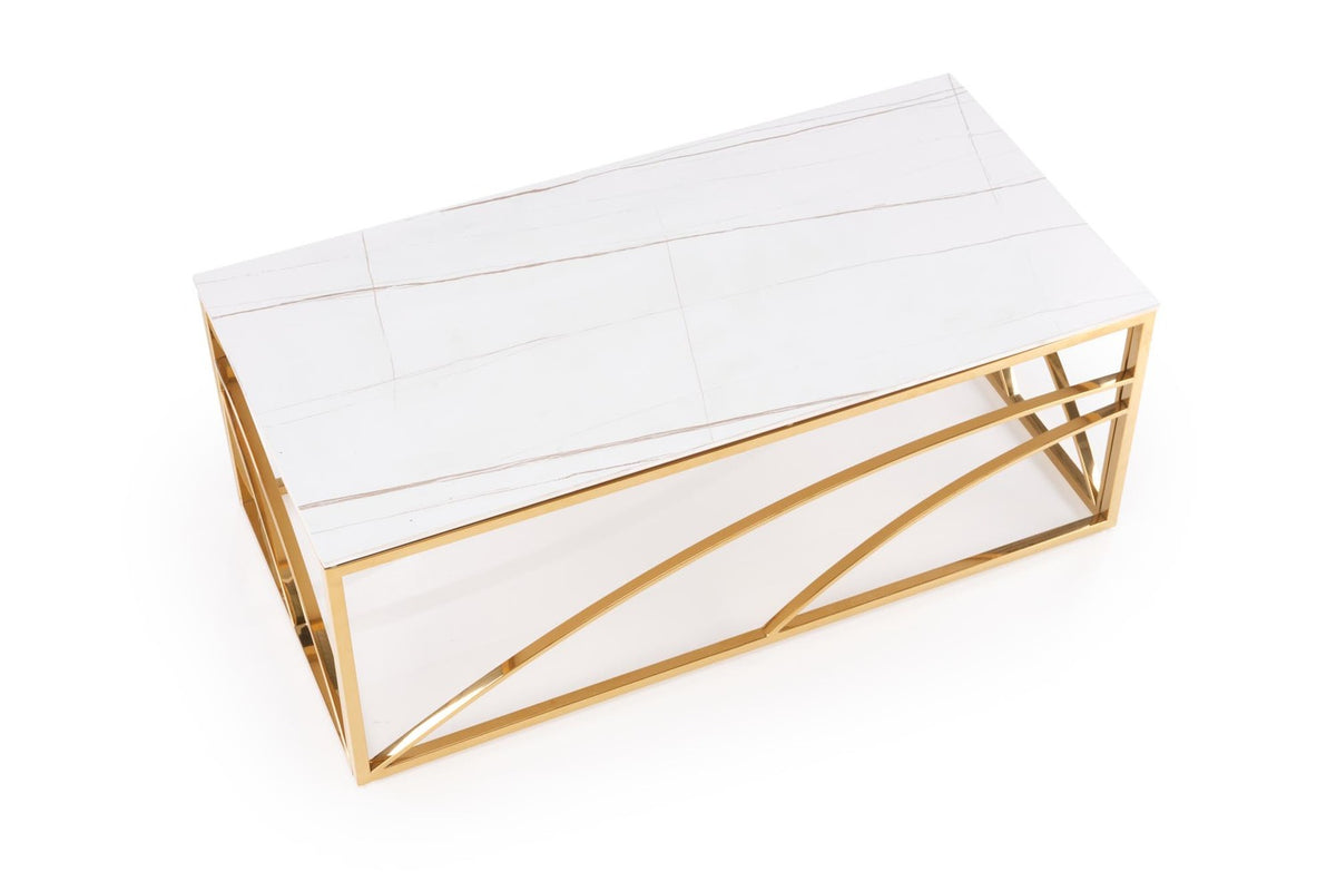 Masuta cafea UNIVERSE 3, alb/auriu, ceramica/metal, 120x60x40 cm