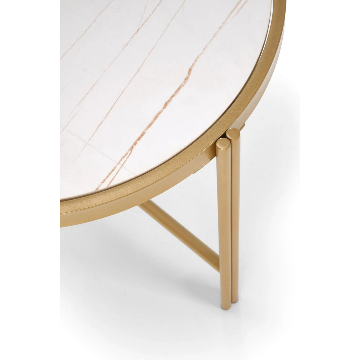 Set 2 masute cafea FATIMA, alb cu efect de marmura/auriu, ceramica/metal