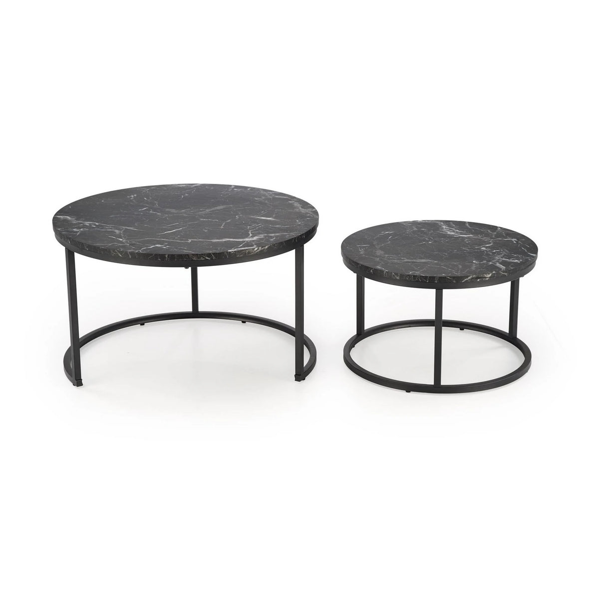 Set 2 masute cafea JAVA, negru cu efect de marmura/negru