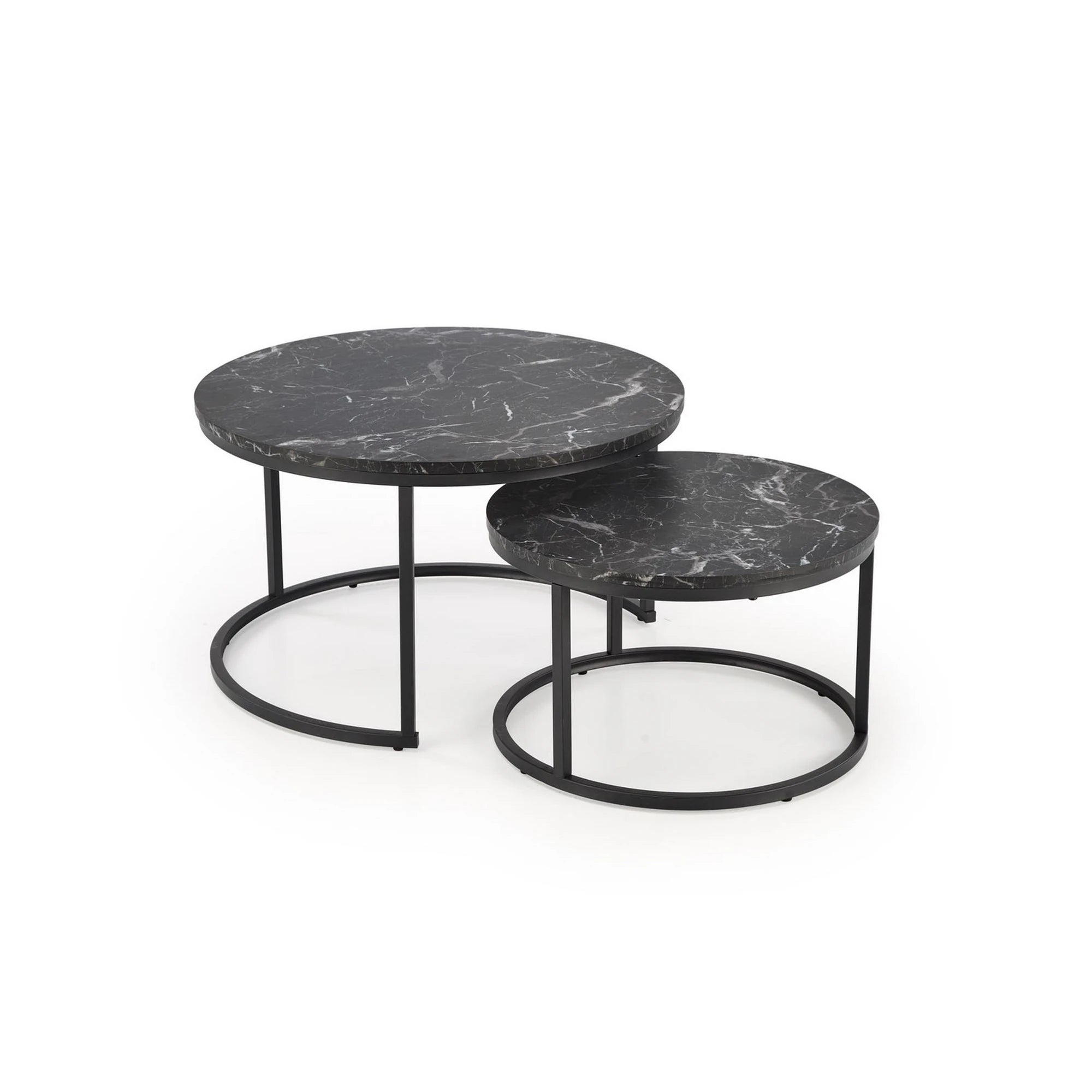 Set 2 masute cafea JAVA, negru cu efect de marmura/negru