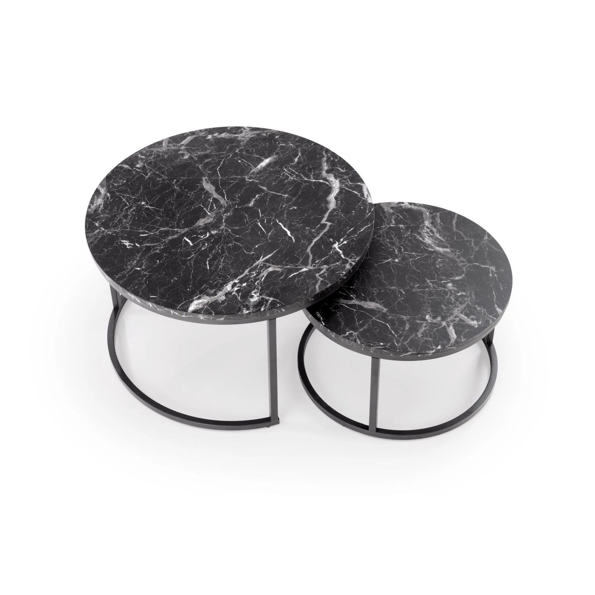 Set 2 masute cafea JAVA, negru cu efect de marmura/negru