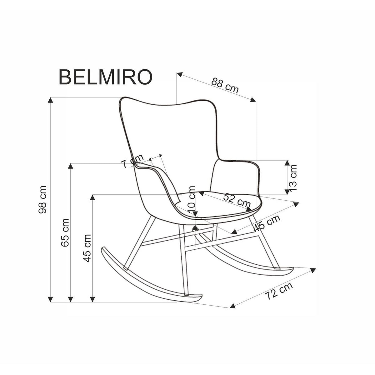 Fotoliu balansoar BELMIRO, crem/negru/stejar, stofa catifelata/metal/lemn, 72x88x98 cm