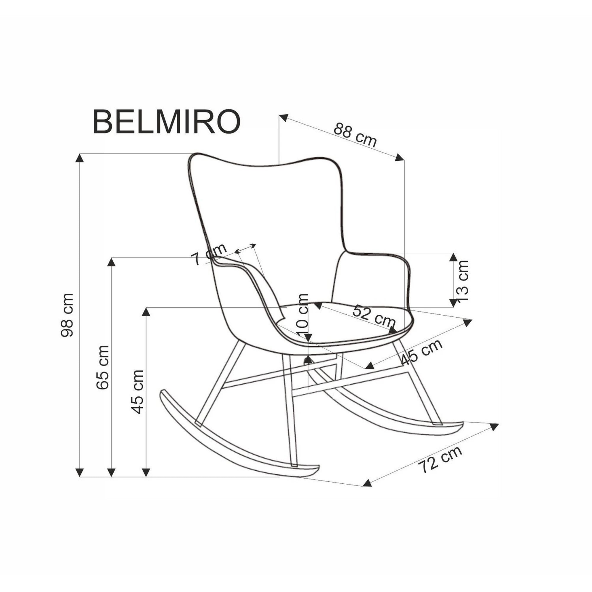 Fotoliu balansoar BELMIRO, crem/negru/stejar, stofa catifelata/metal/lemn, 72x88x98 cm