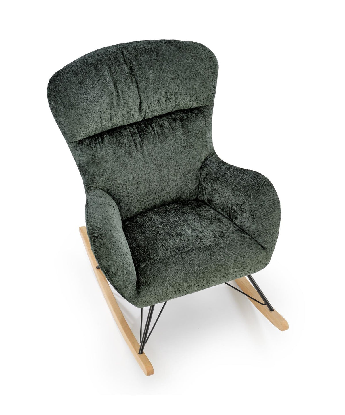 Fotoliu balansoar CASTRO, verde/negru/stejar, stofa catifelata/metal/lemn, 77x106x92 cm