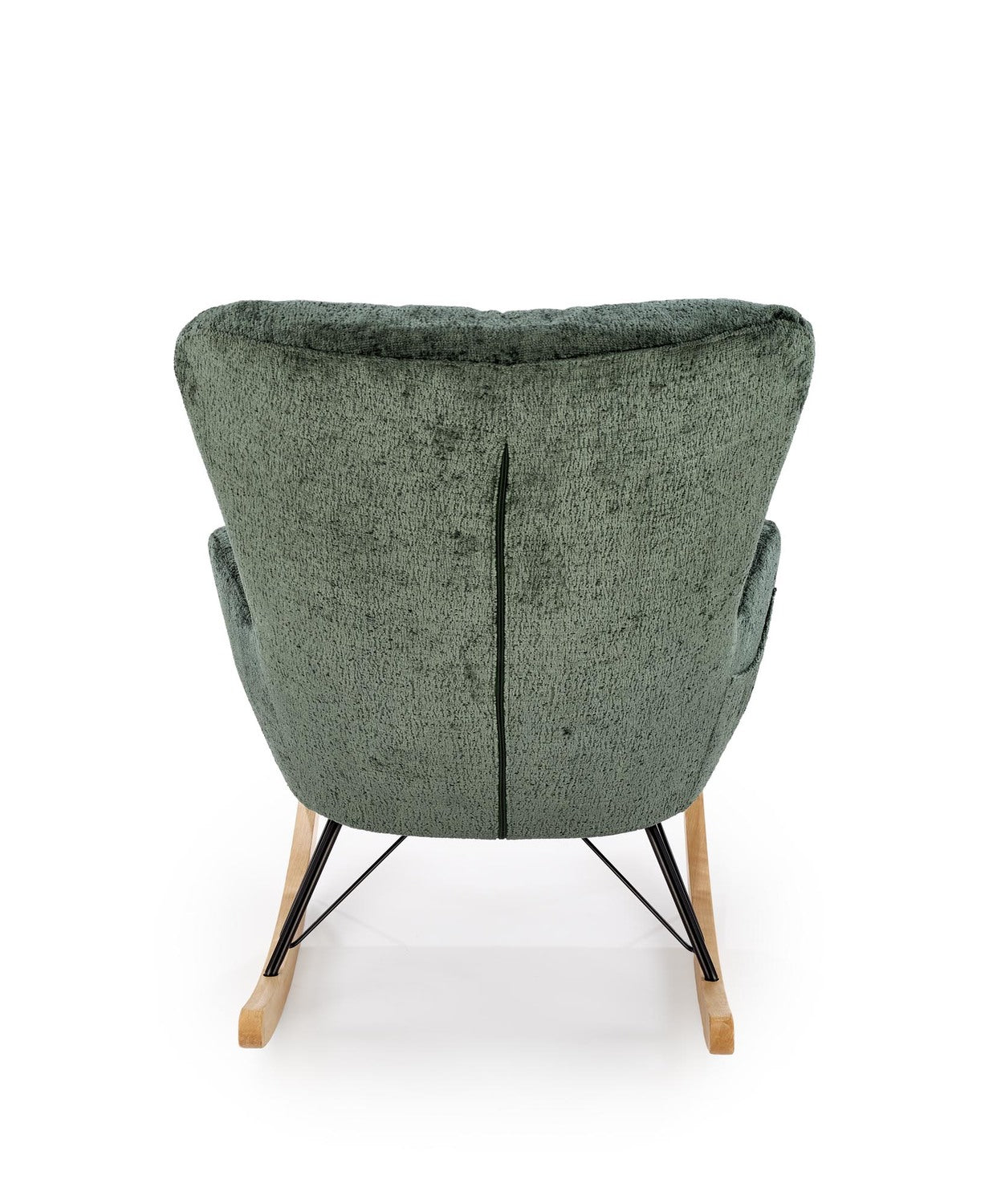 Fotoliu balansoar CASTRO, verde/negru/stejar, stofa catifelata/metal/lemn, 77x106x92 cm