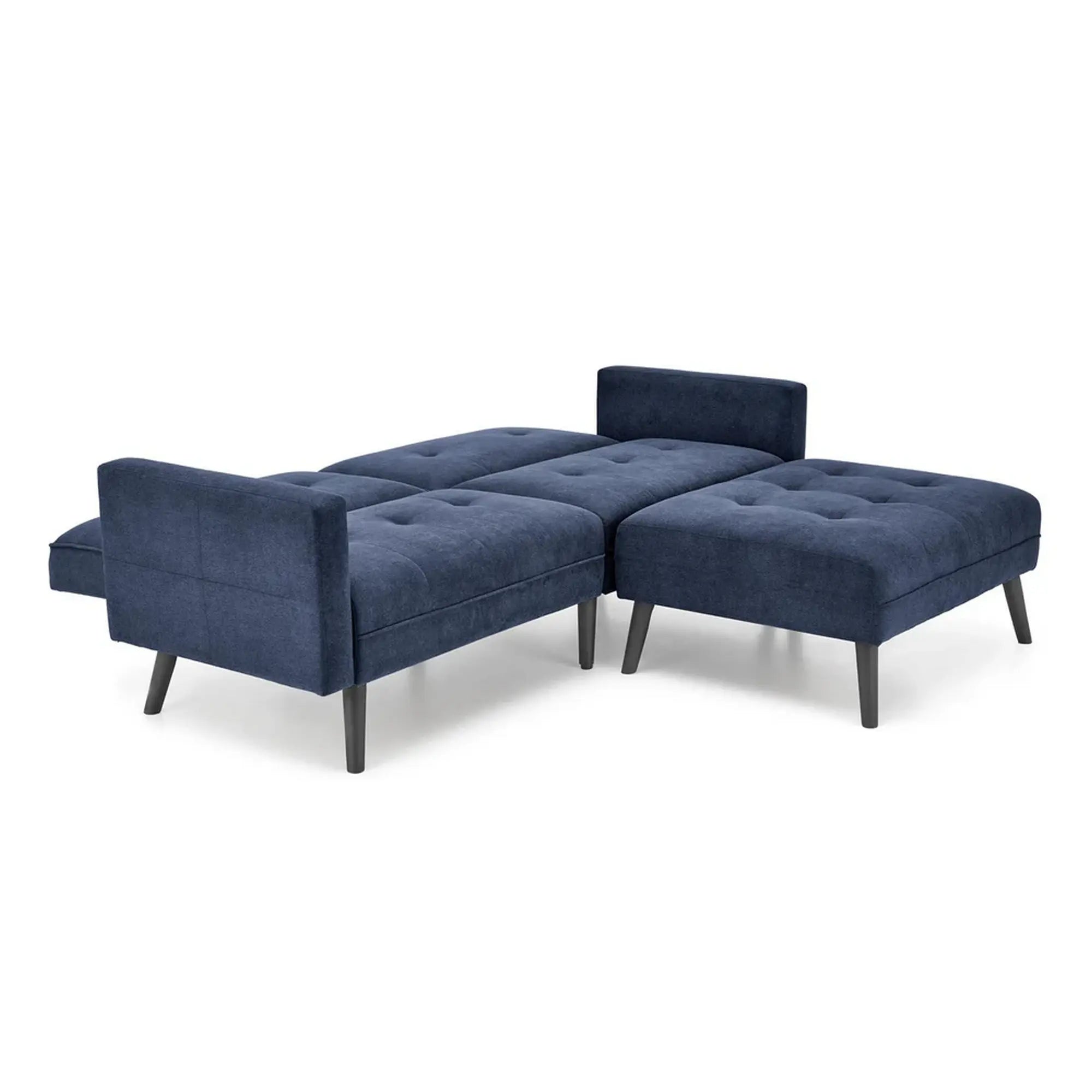 Canapea extensibila CORNELIUS, albastru/negru, stofa clasica/lemn, 200x153/167x80 cm