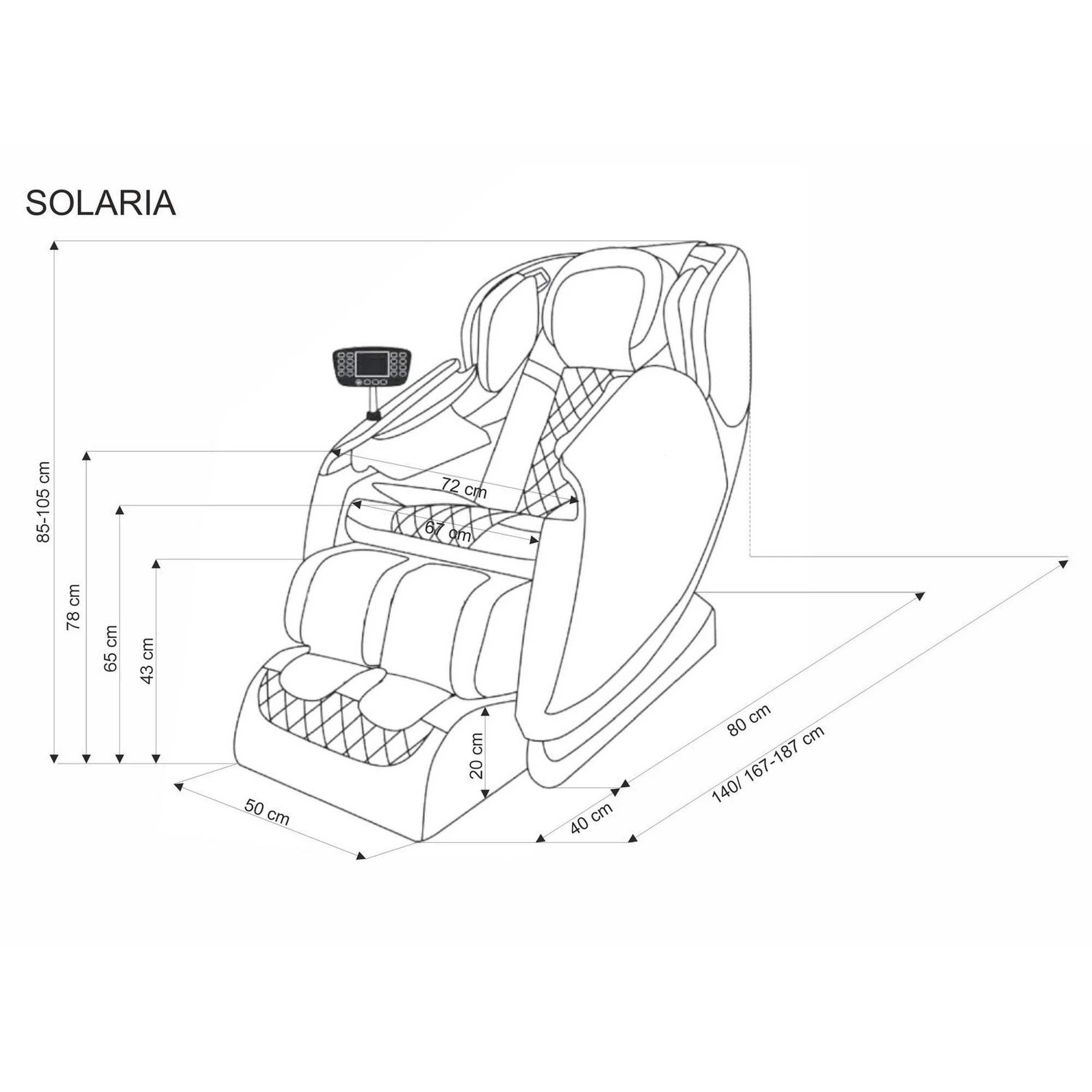 Fotoliu masaj SOLARIA, negru, piele ecologica/metal, 72x140/187x85/105 cm