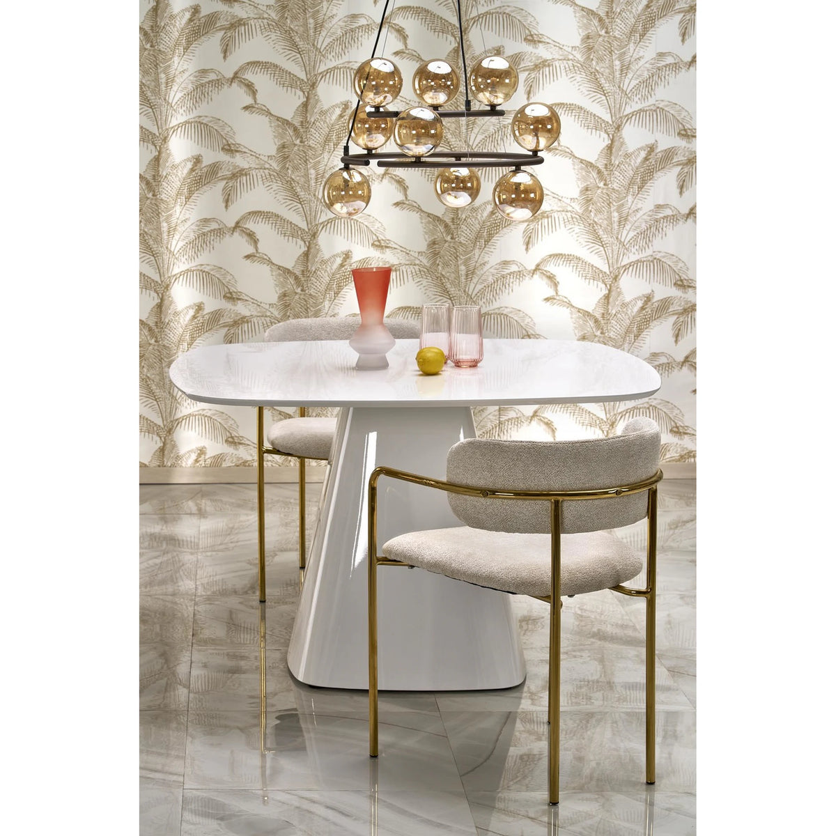 Scaun K537, crem/auriu, stofa clasica/metal, 54x56x76 cm