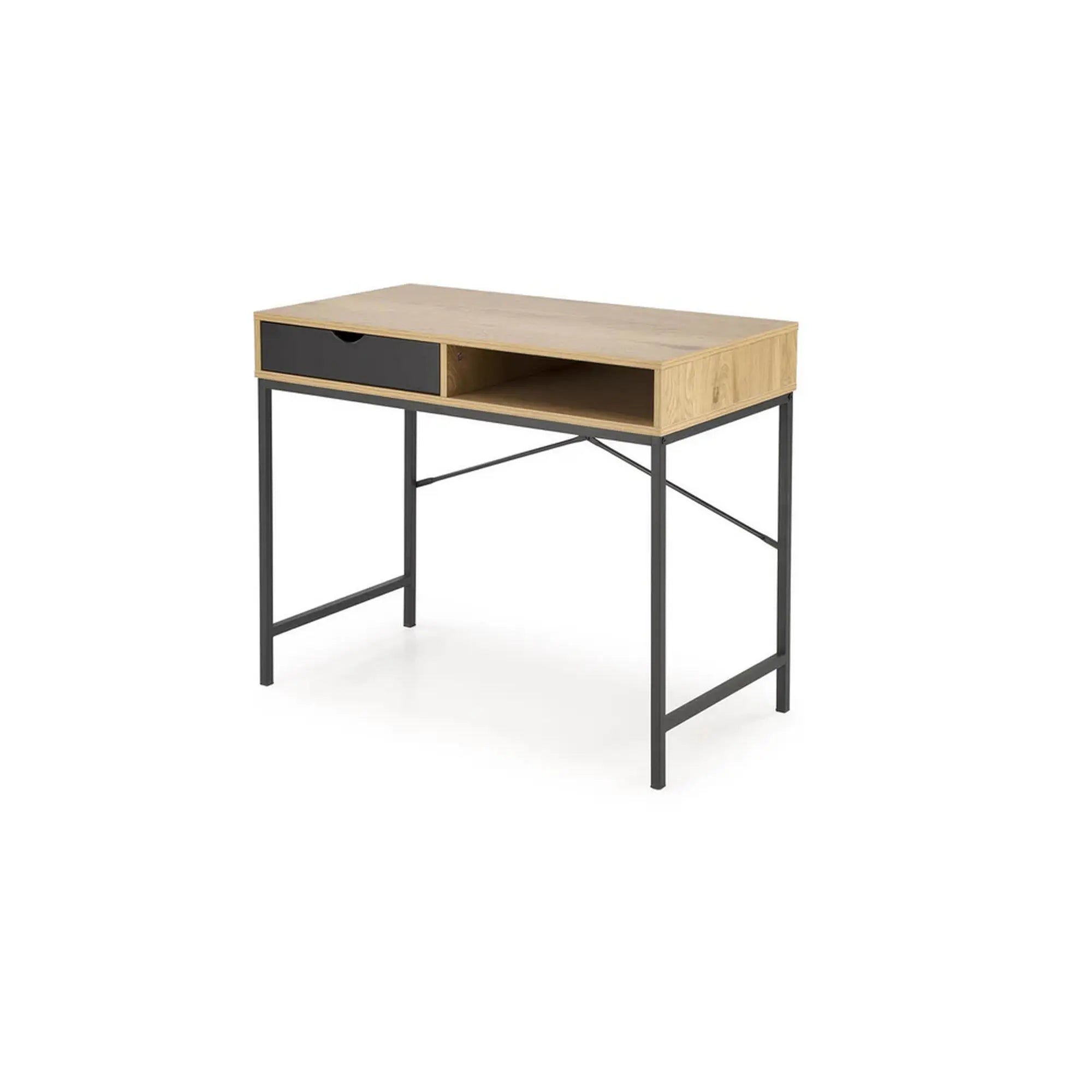 Birou B50, stejar/negru, PAL/metal, 95x48x76 cm