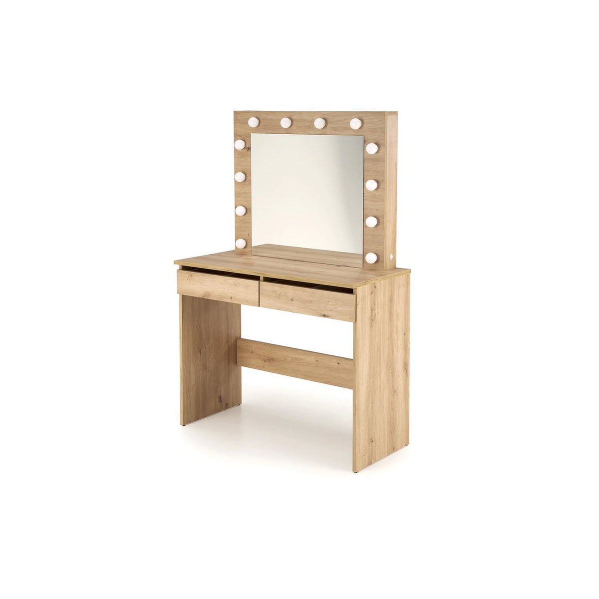 Masa de toaleta HOLLYWOOD, stejar artisan, PAL laminat, cu oglinda si iluminare LED, 94x43x140 cm