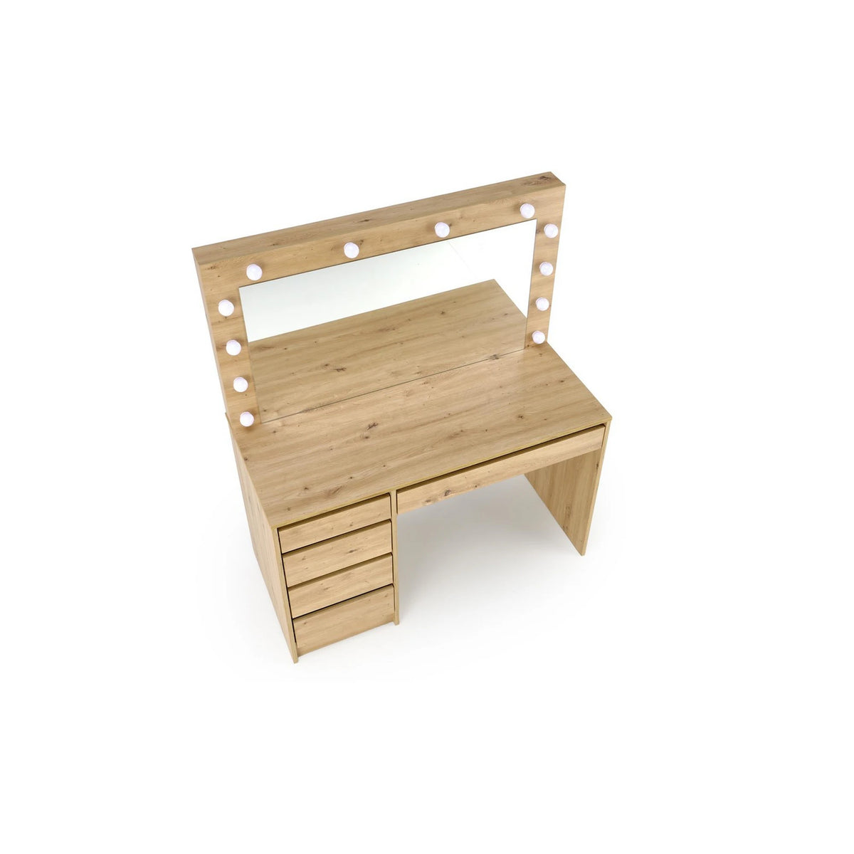 Masa de toaleta cu oglinda cu leduri HOLLYWOOD XL, stejar artisan, PAL laminat, 120x55x140 cm