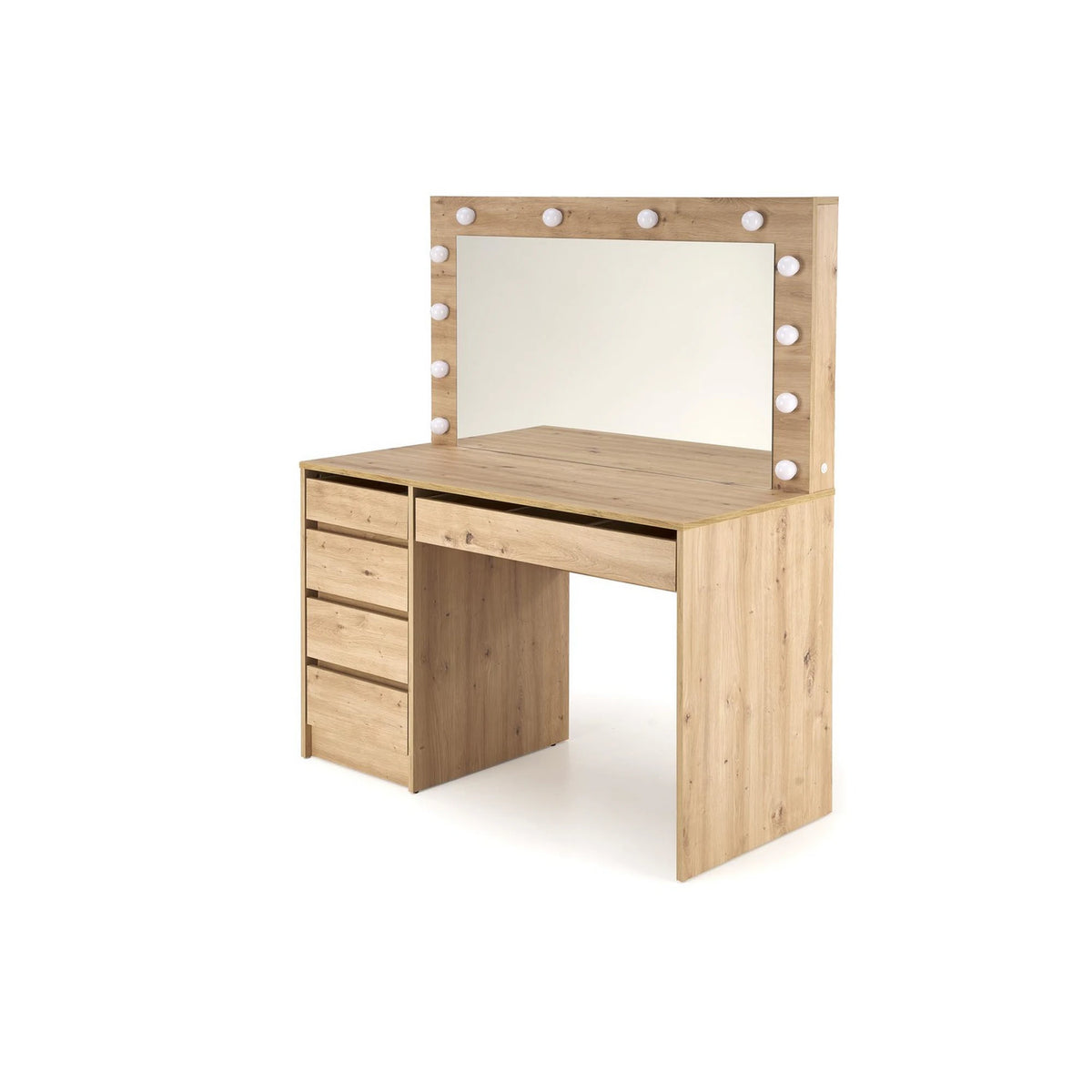 Masa de toaleta cu oglinda cu leduri HOLLYWOOD XL, stejar artisan, PAL laminat, 120x55x140 cm