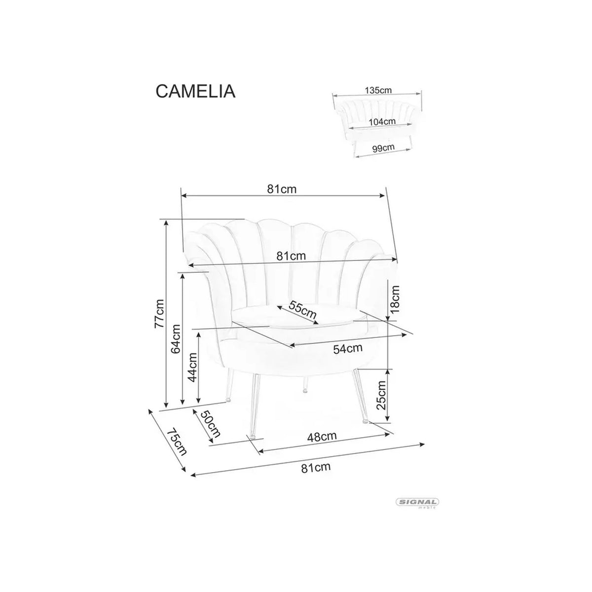 Fotoliu CAMELLIA 1, stofa catifelata bej - Bluvel 28, 81x76x77 cm