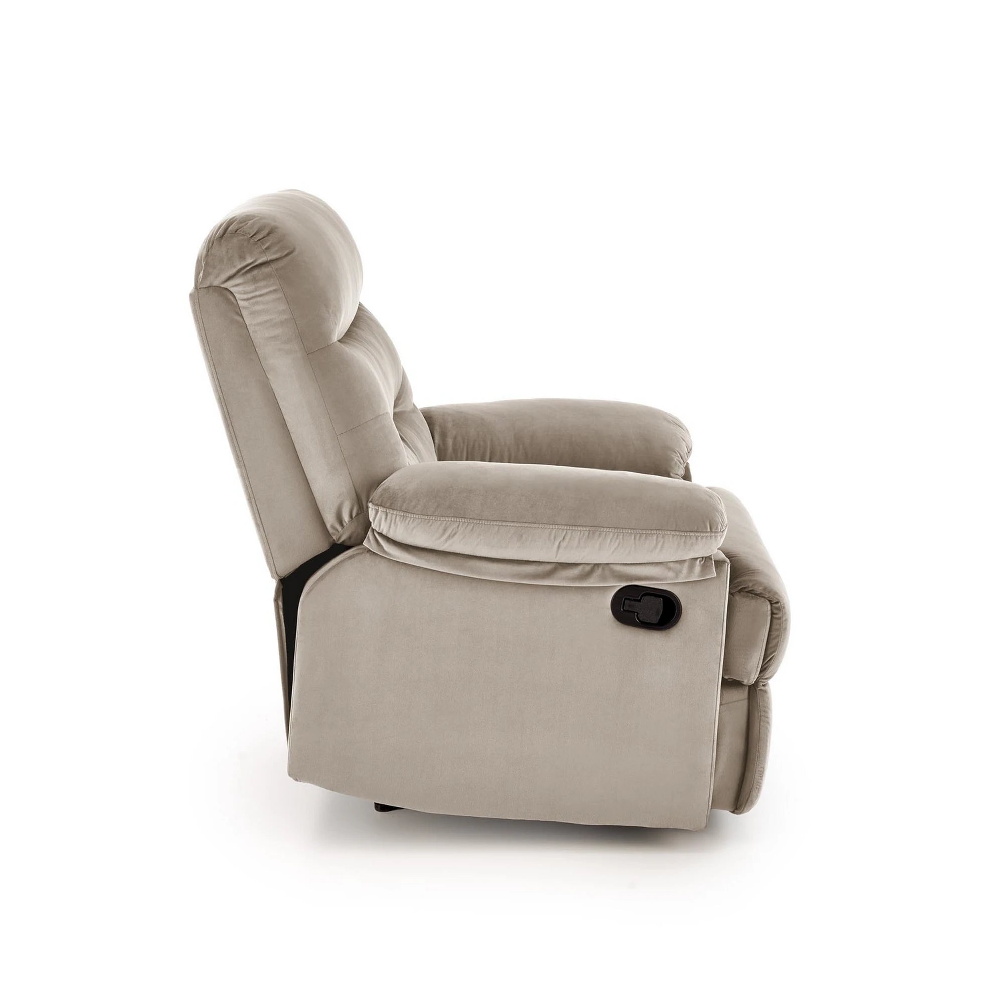 Fotoliu cu recliner DRAGER, bej/negru, stofa catifelata/metal, 88x90/160x105 cm