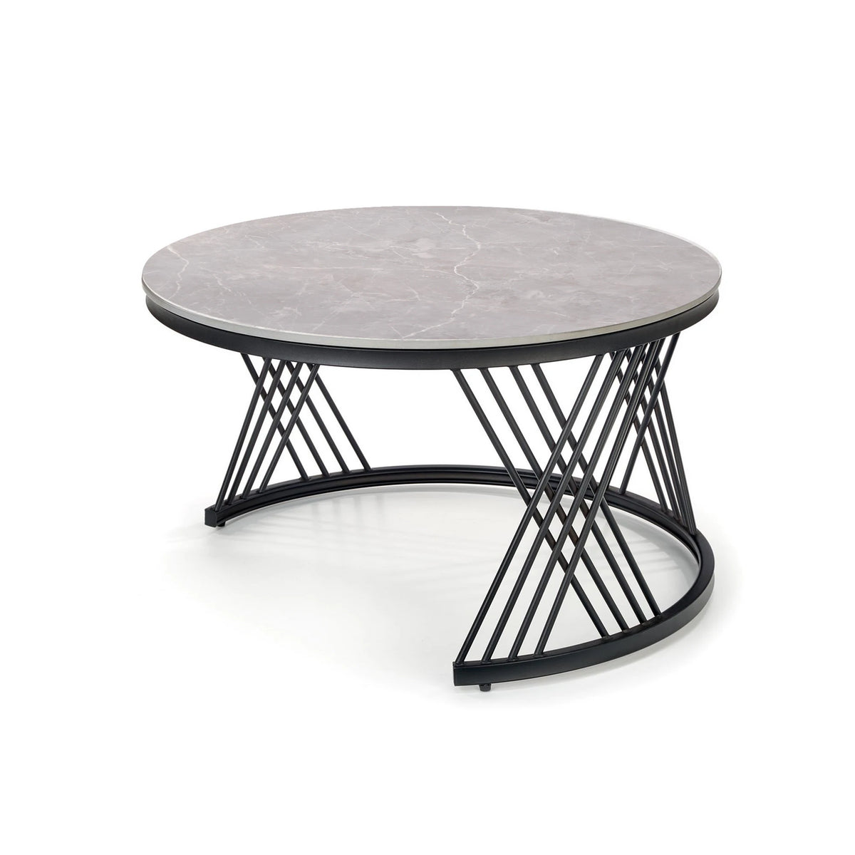 Set 2 masute cafea FLAMINGO, gri cu efect de marmura/negru, ceramica/metal