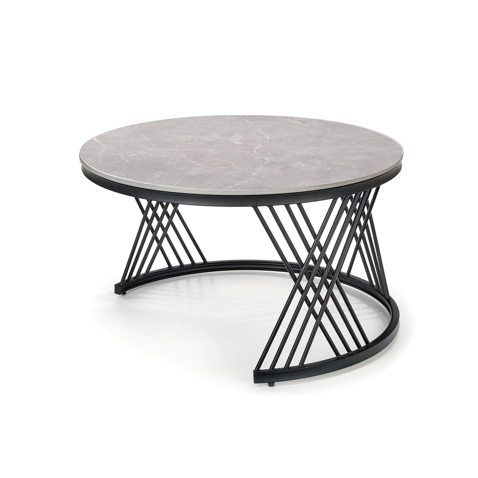 Set 2 masute cafea FLAMINGO, gri cu efect de marmura/negru, ceramica/metal