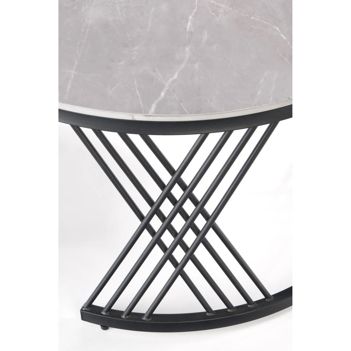 Set 2 masute cafea FLAMINGO, gri cu efect de marmura/negru, ceramica/metal